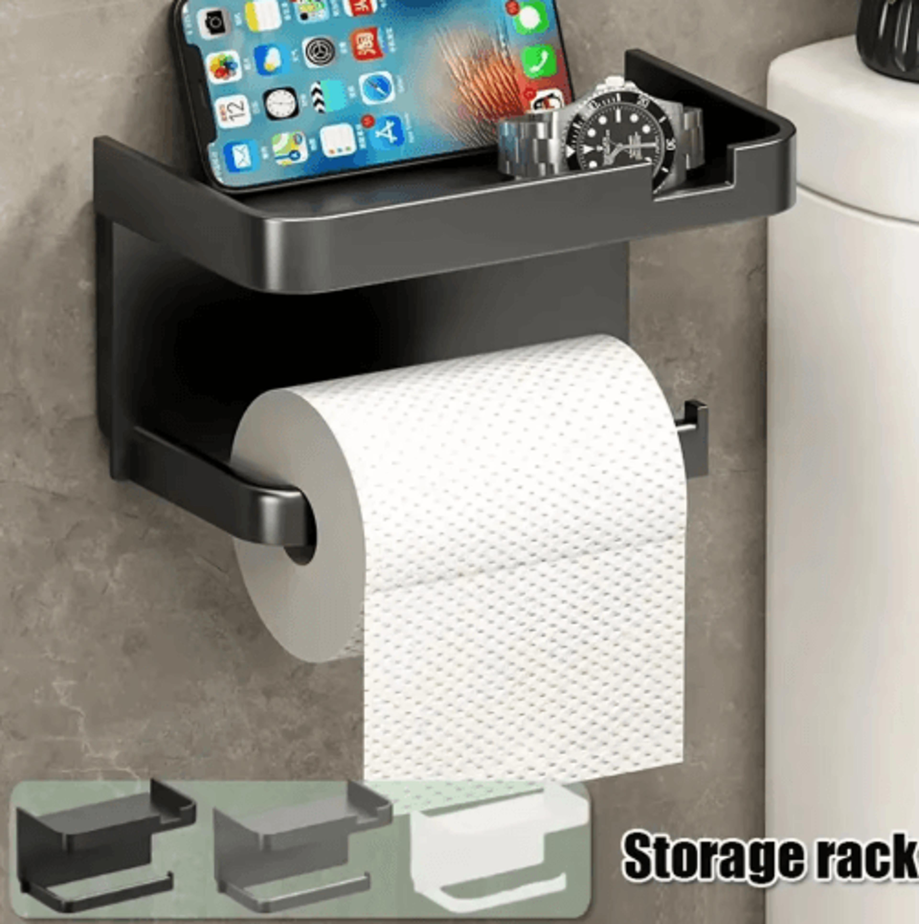wall-mounted toilet paper holder with storage shelf for bathroom & kitchen