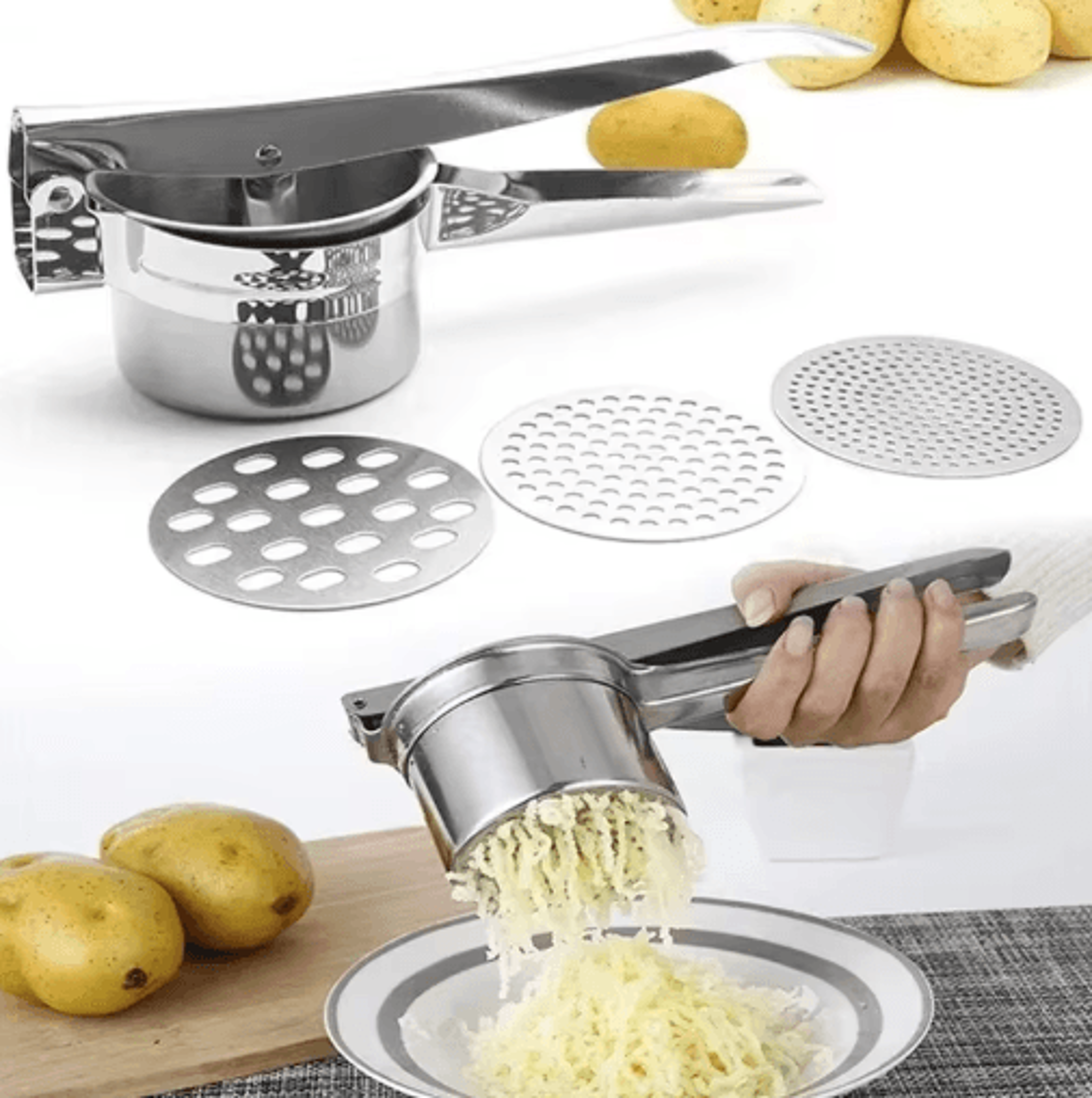 stainless steel potato masher & ricer press for smooth purees