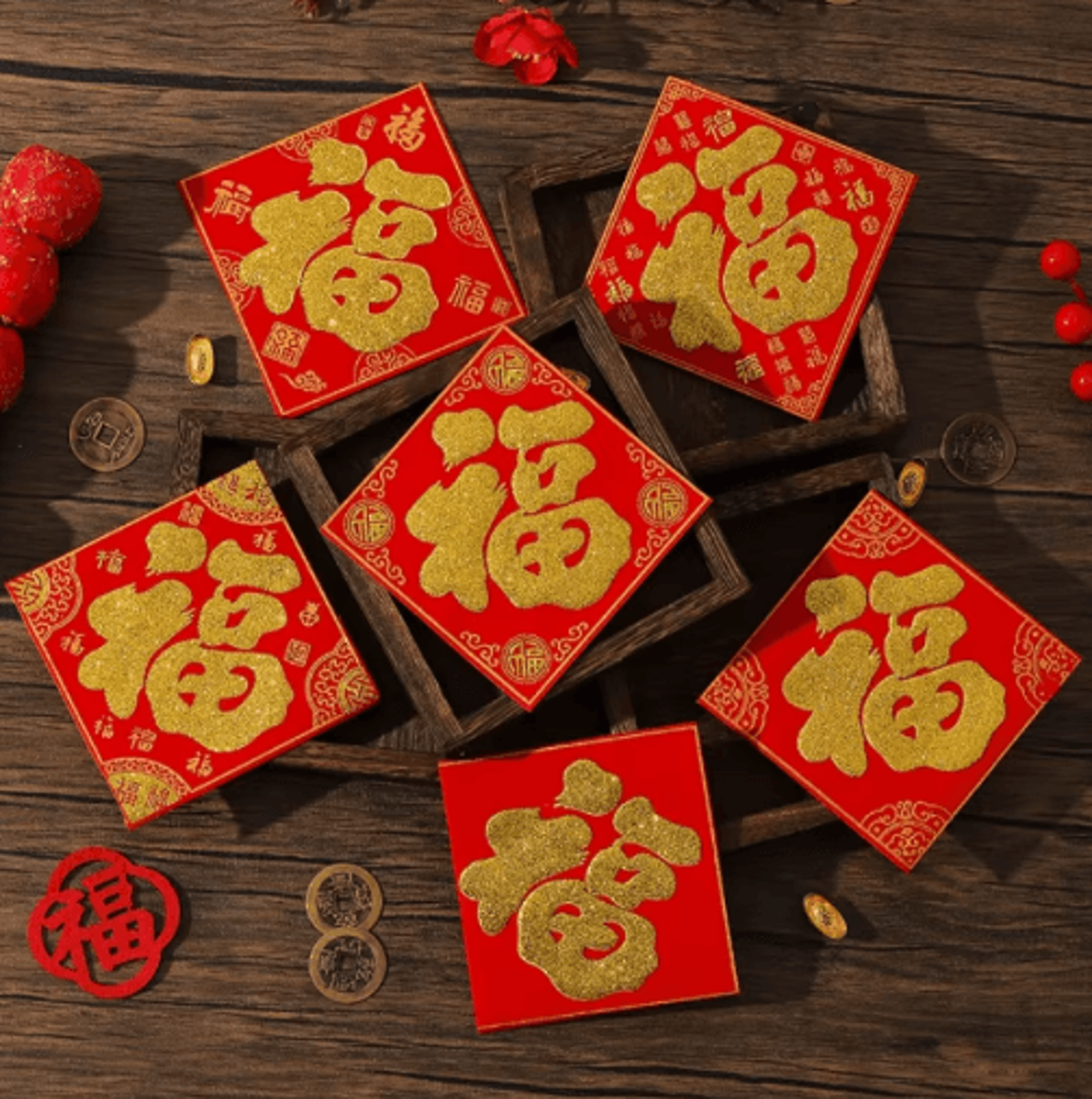 2026 year of the horse mini fu character stickers lunar new year door & window decor (5pcs)