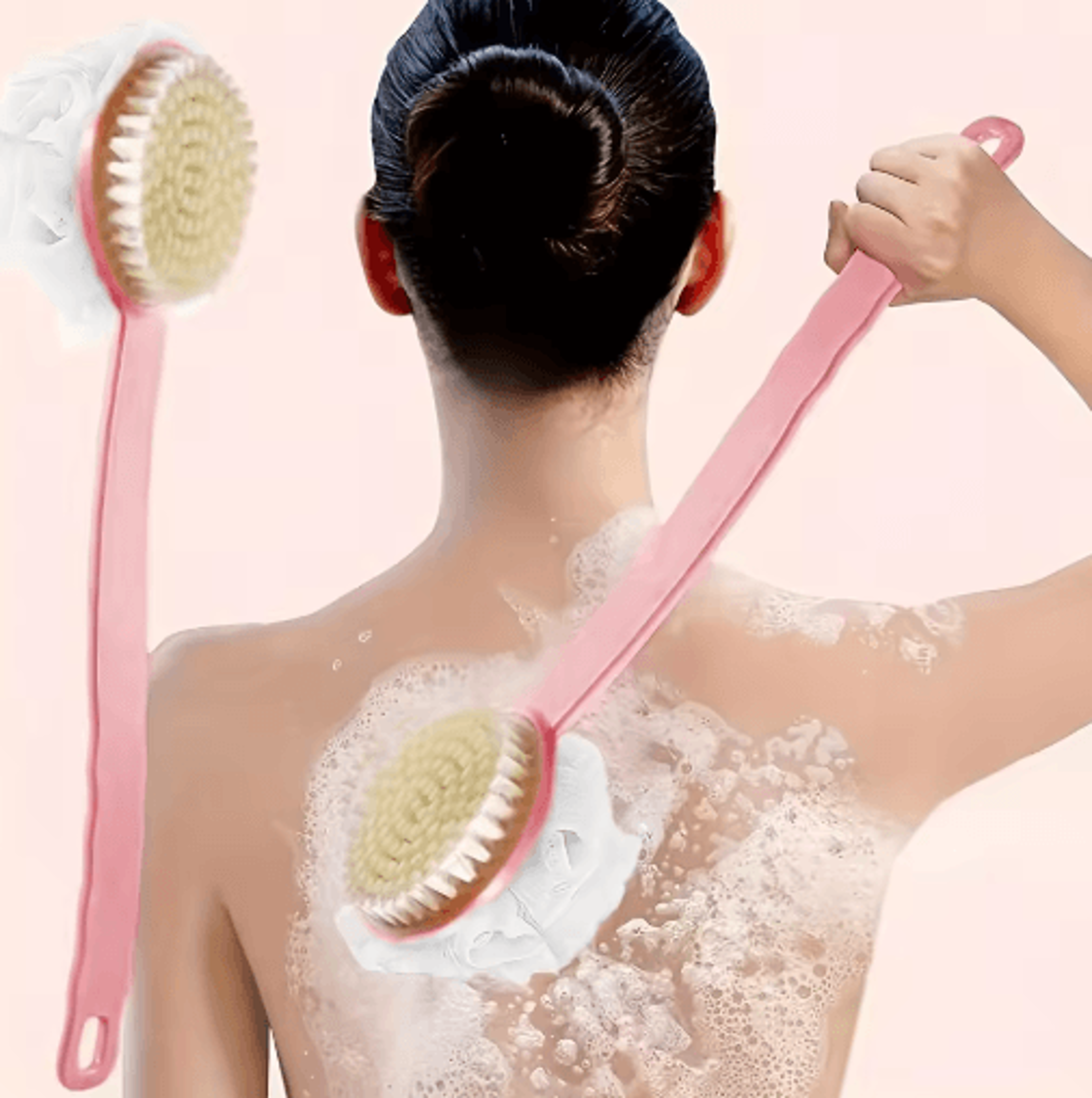 soft body scrubber bath brush – long handle exfoliating shower brush for skin massage