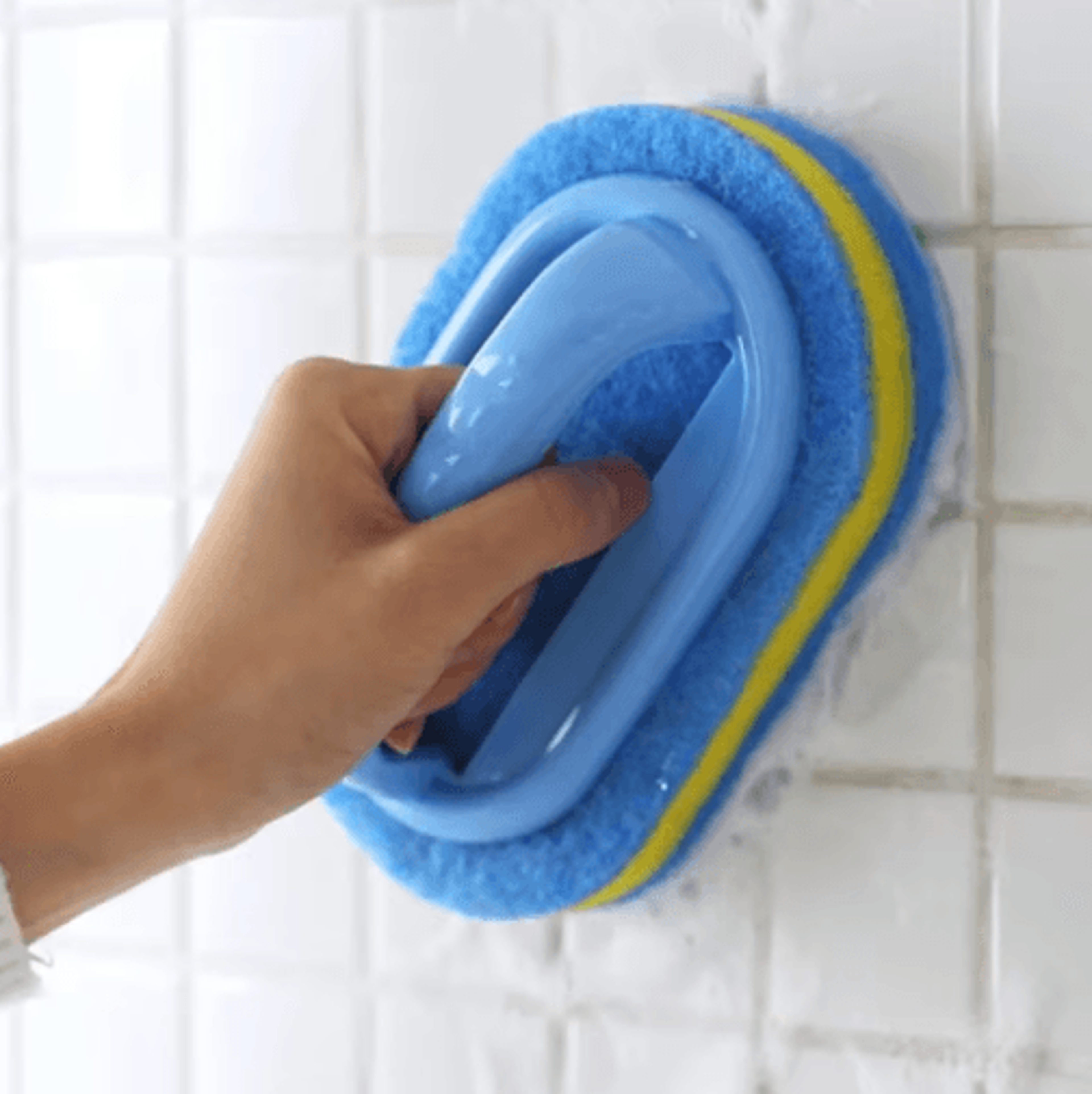 household cleaning brush with handle – thick scrubbing sponge for kitchen, bathroom & tub