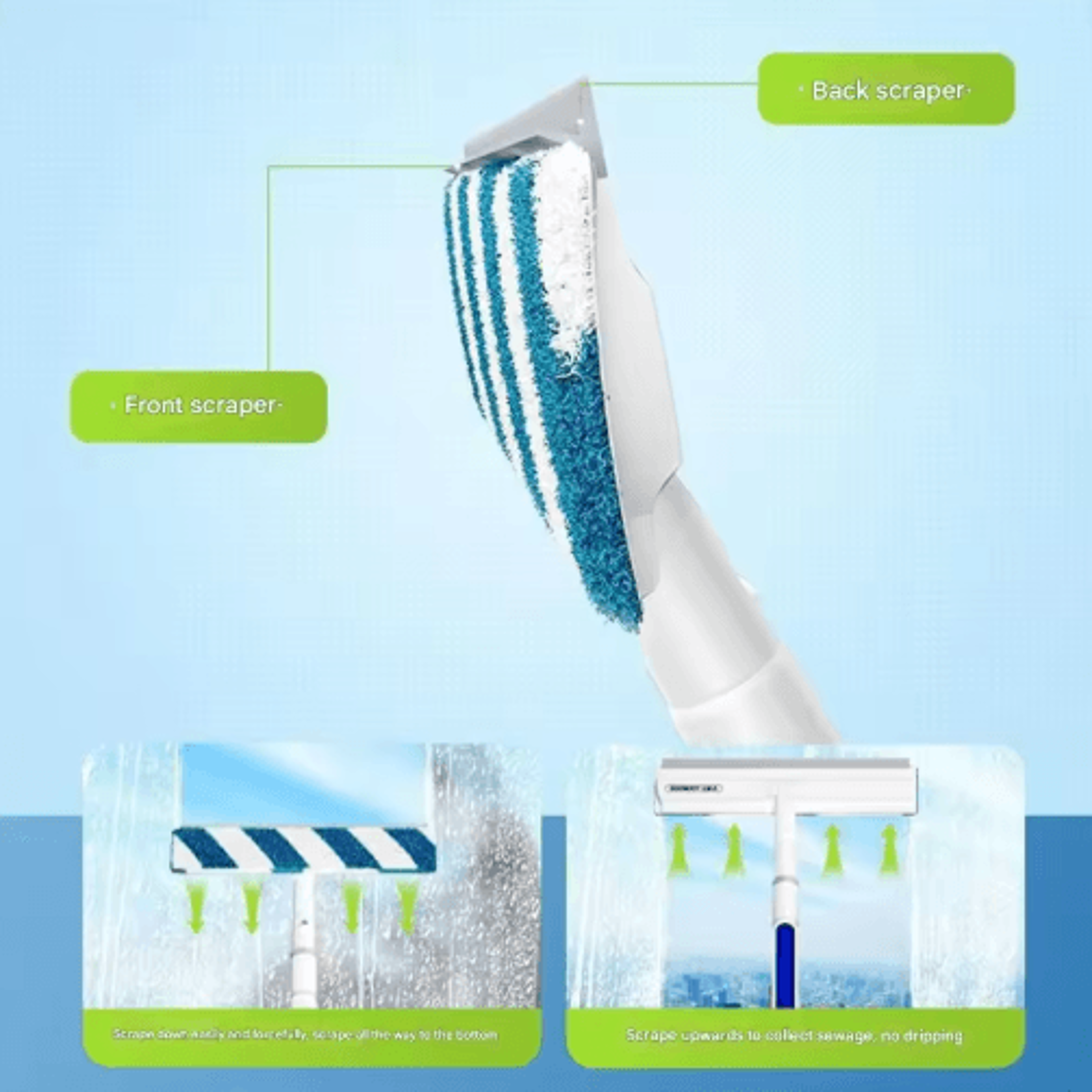 water spray glass scraper – high-reach window cleaning tool for home & high-rise use