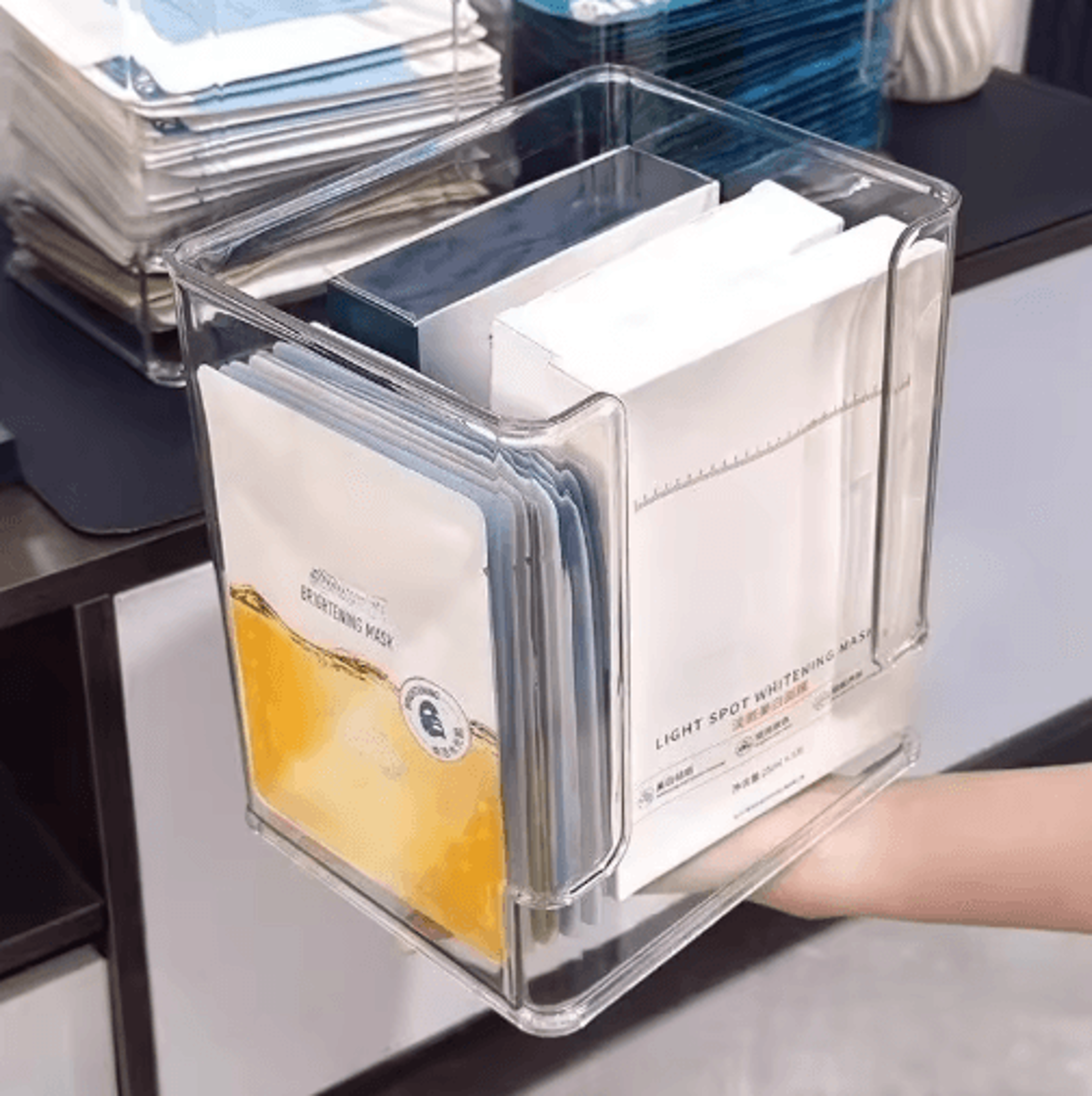 acrylic mask storage box – large capacity transparent organizer for vanity & skincare