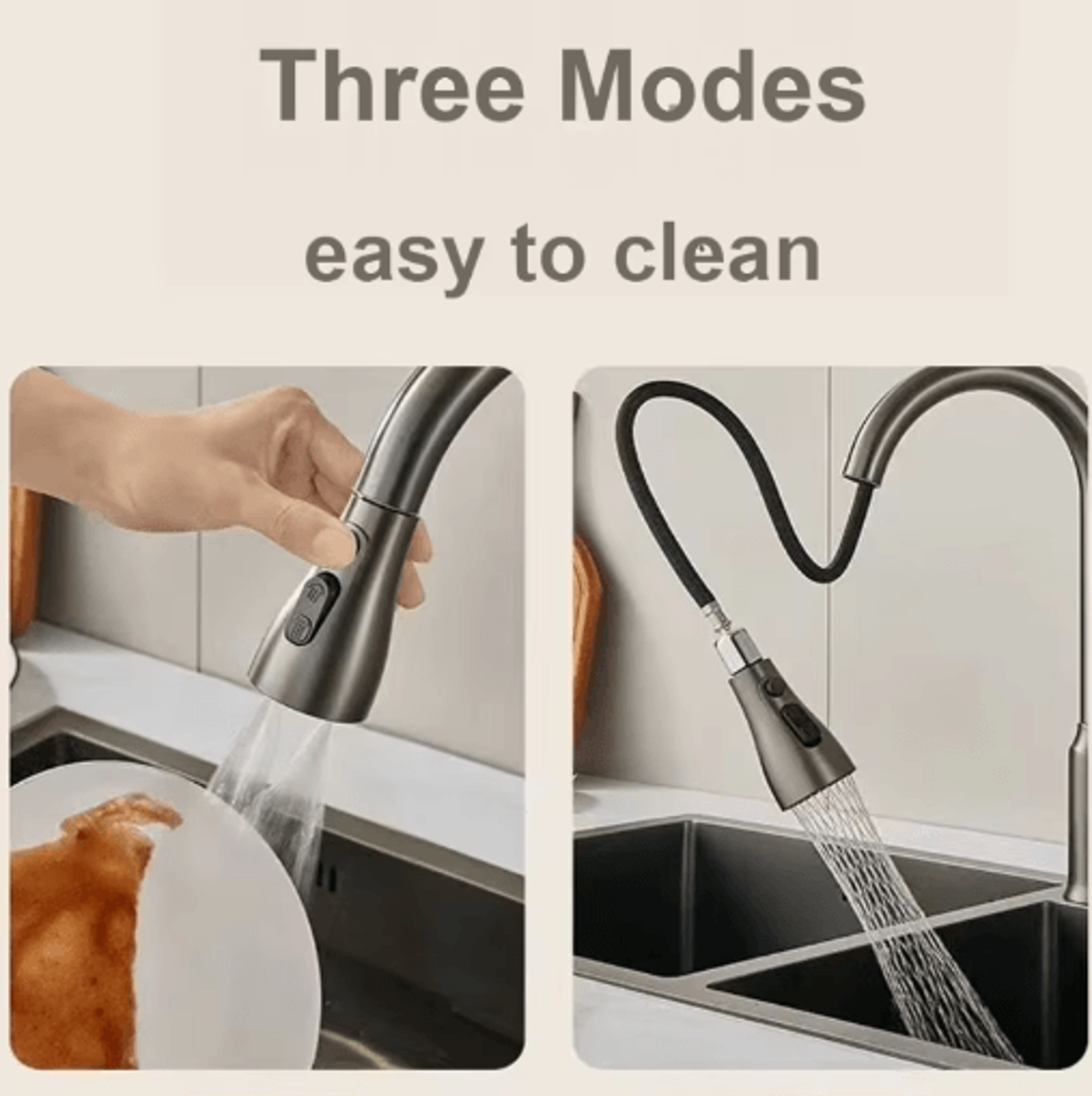 3 mode kitchen faucet sprayer head replacement with 1 to 2 inch connector