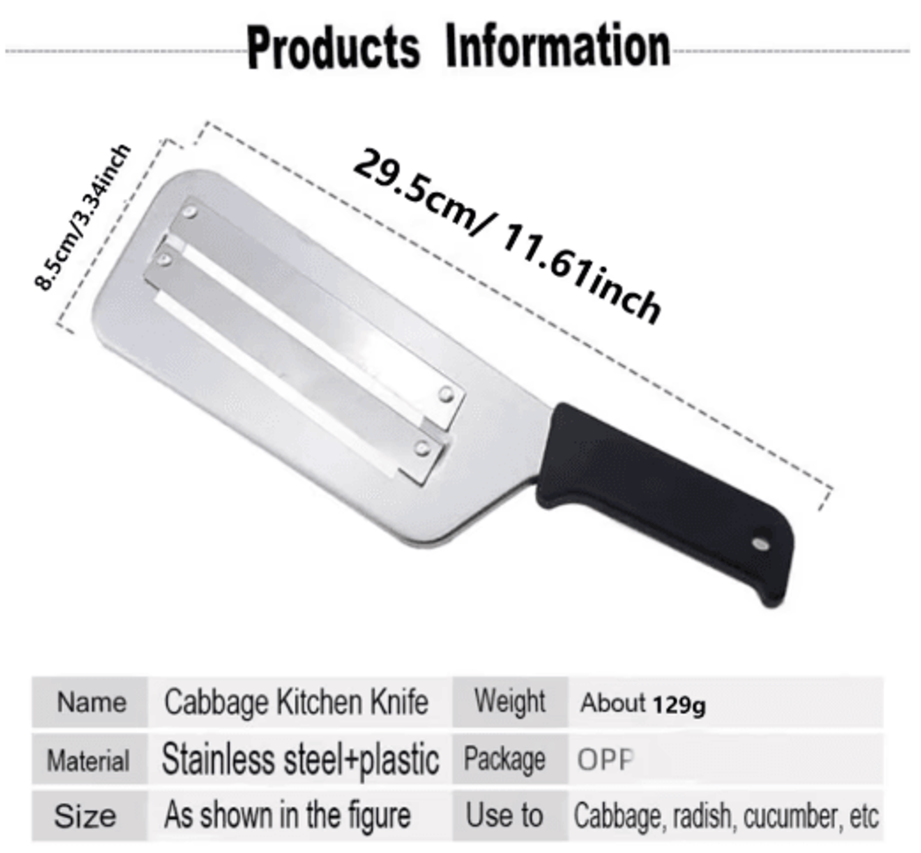 proshred stainless steel cabbage cutting knife for vegetable prep