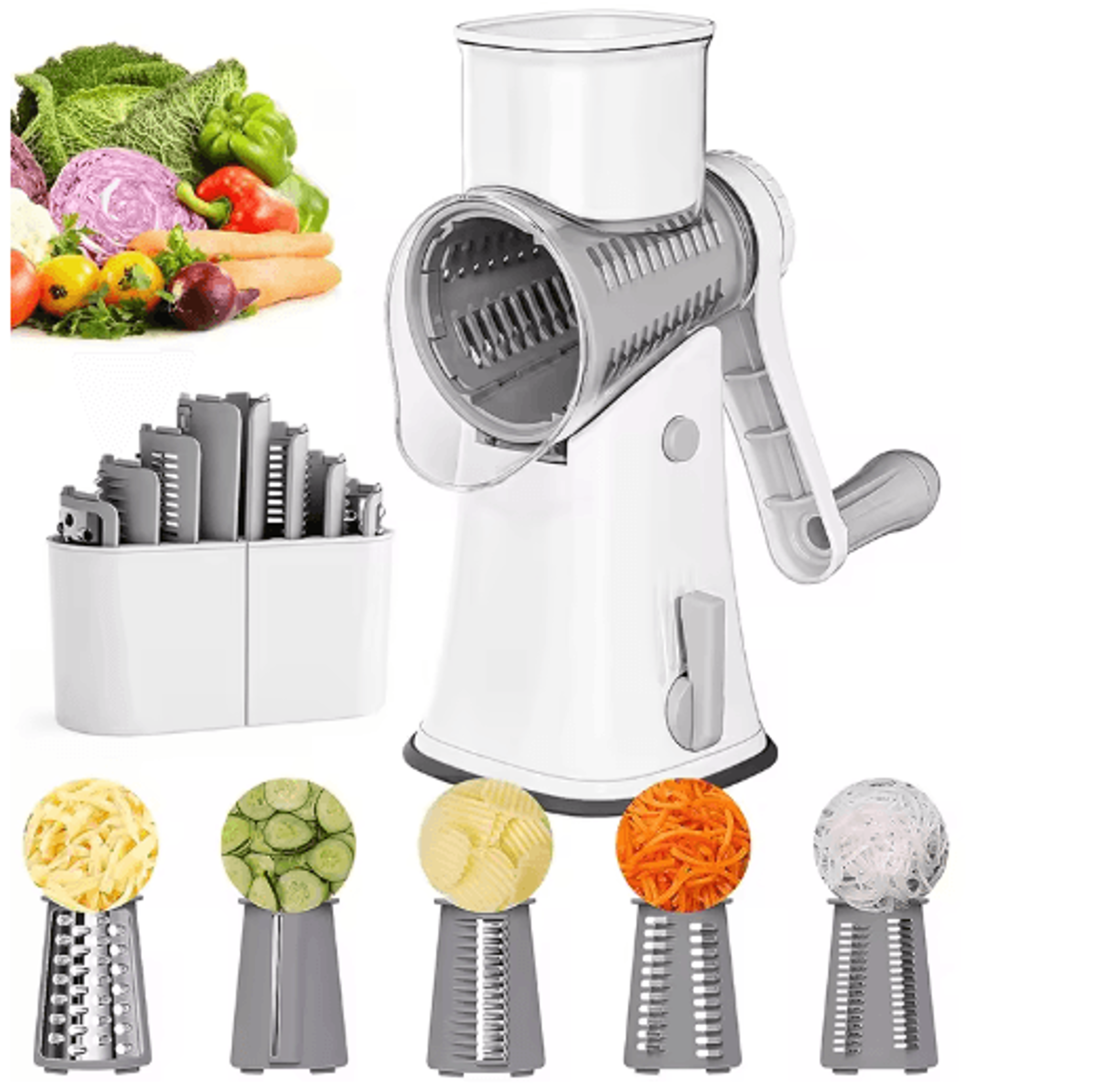 lmetjma 5-in-1 rotary cheese grater and vegetable mandoline slicer jt247