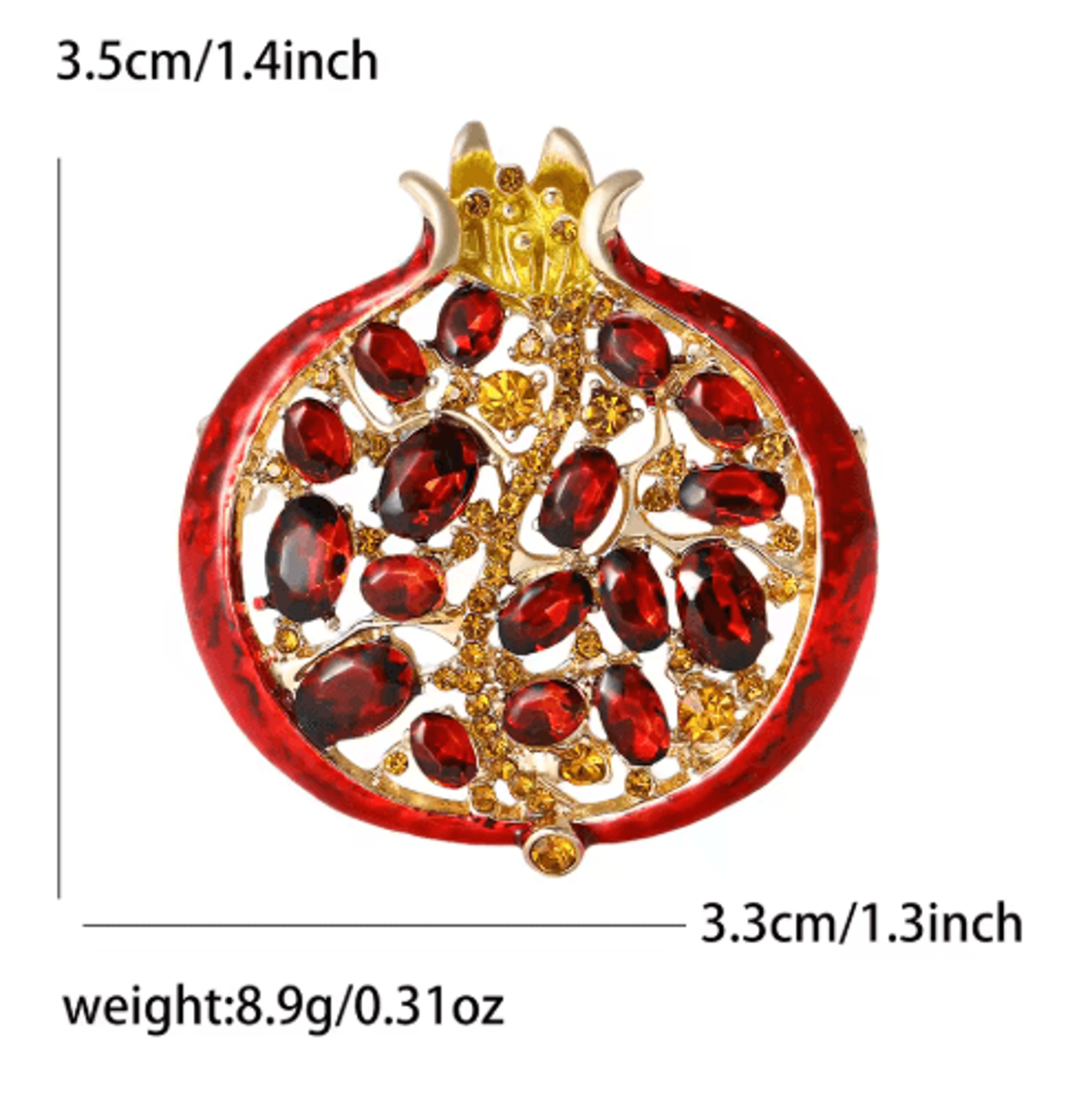 luxury rhinestone pomegranate brooch – enamel fruit pin for elegant womens statement style