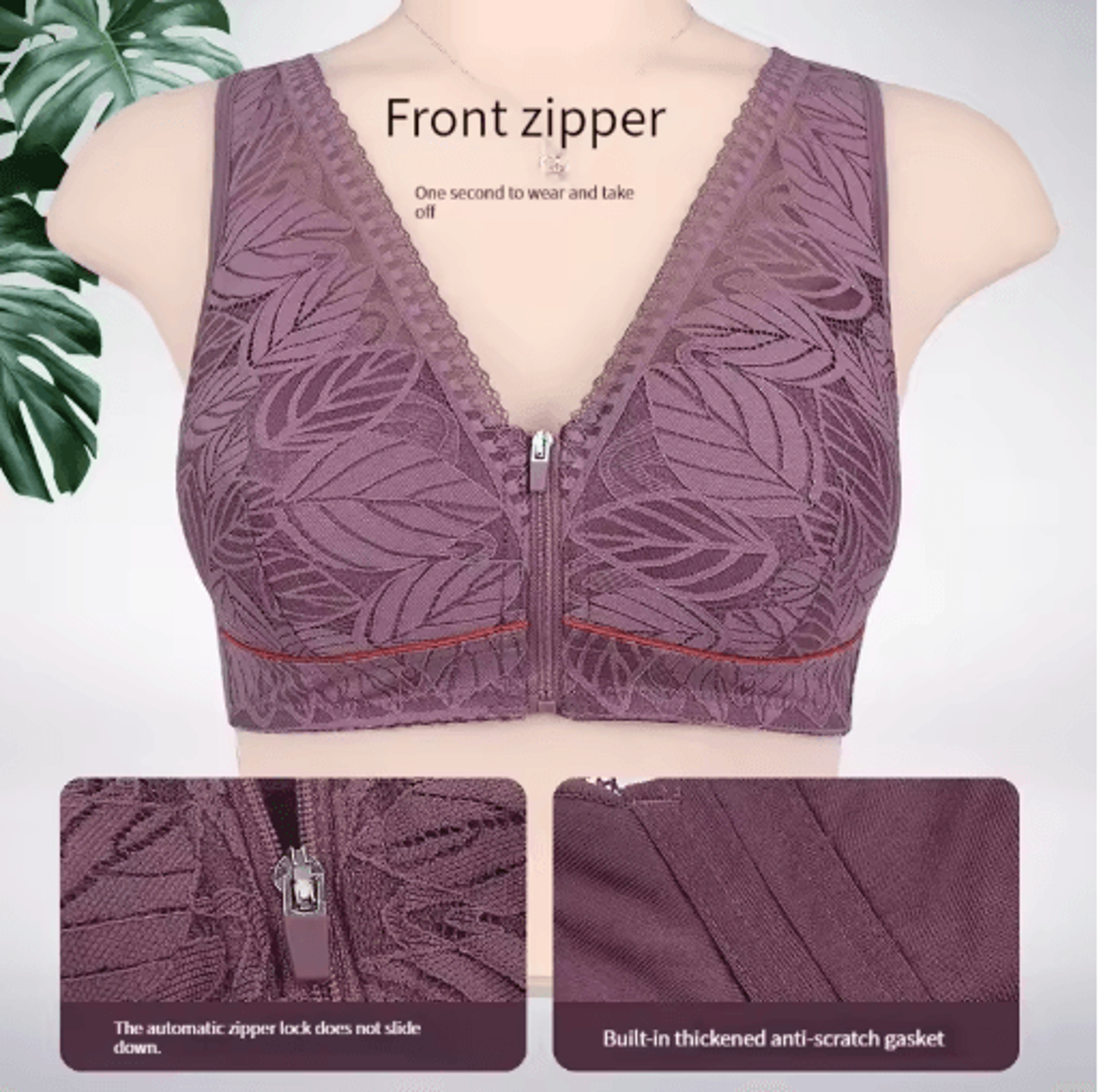 front zipper sports bra wireless breathable cotton yoga bra for plus size women