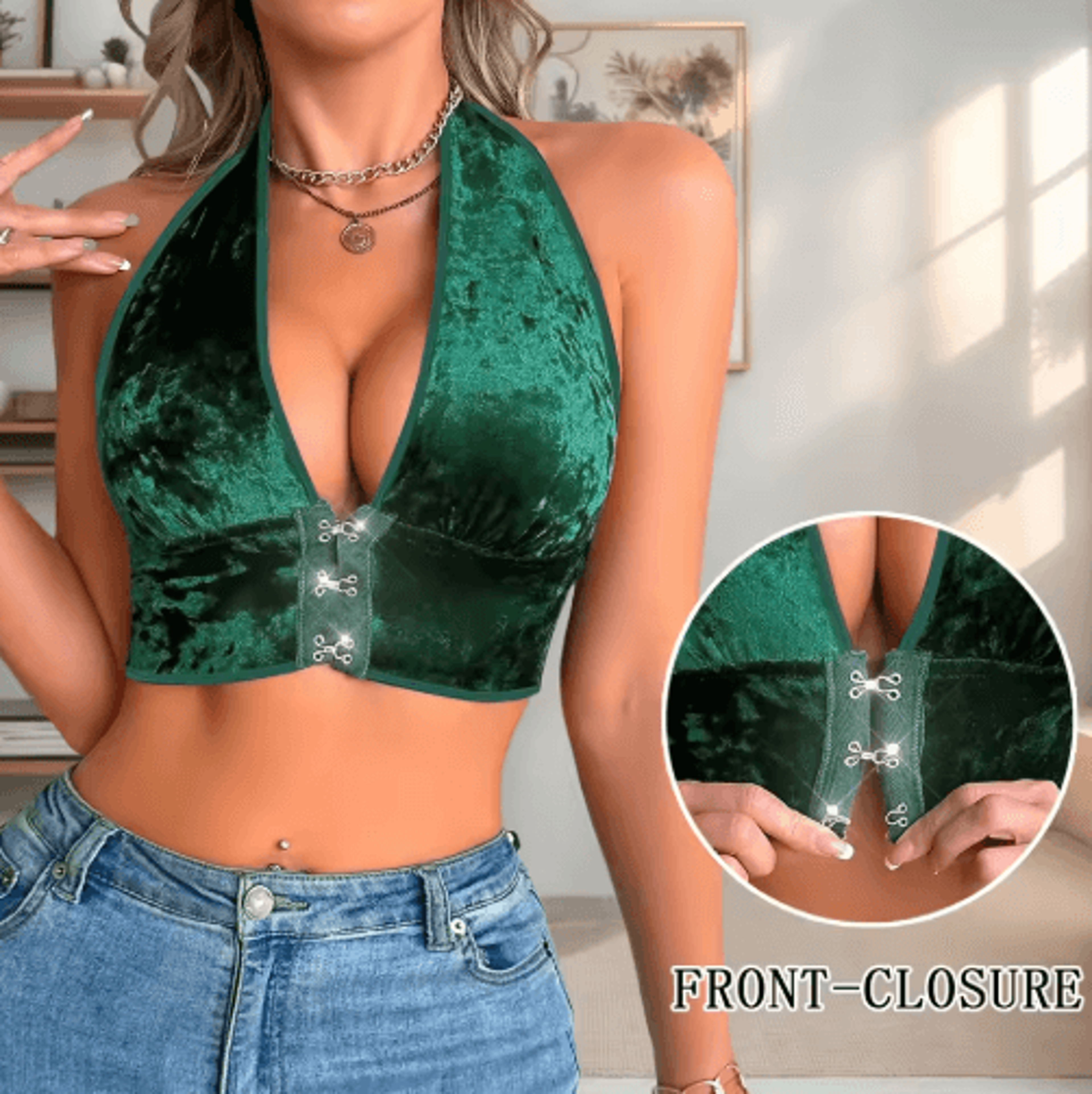 womens halter neck wireless front closure soft winter bralette