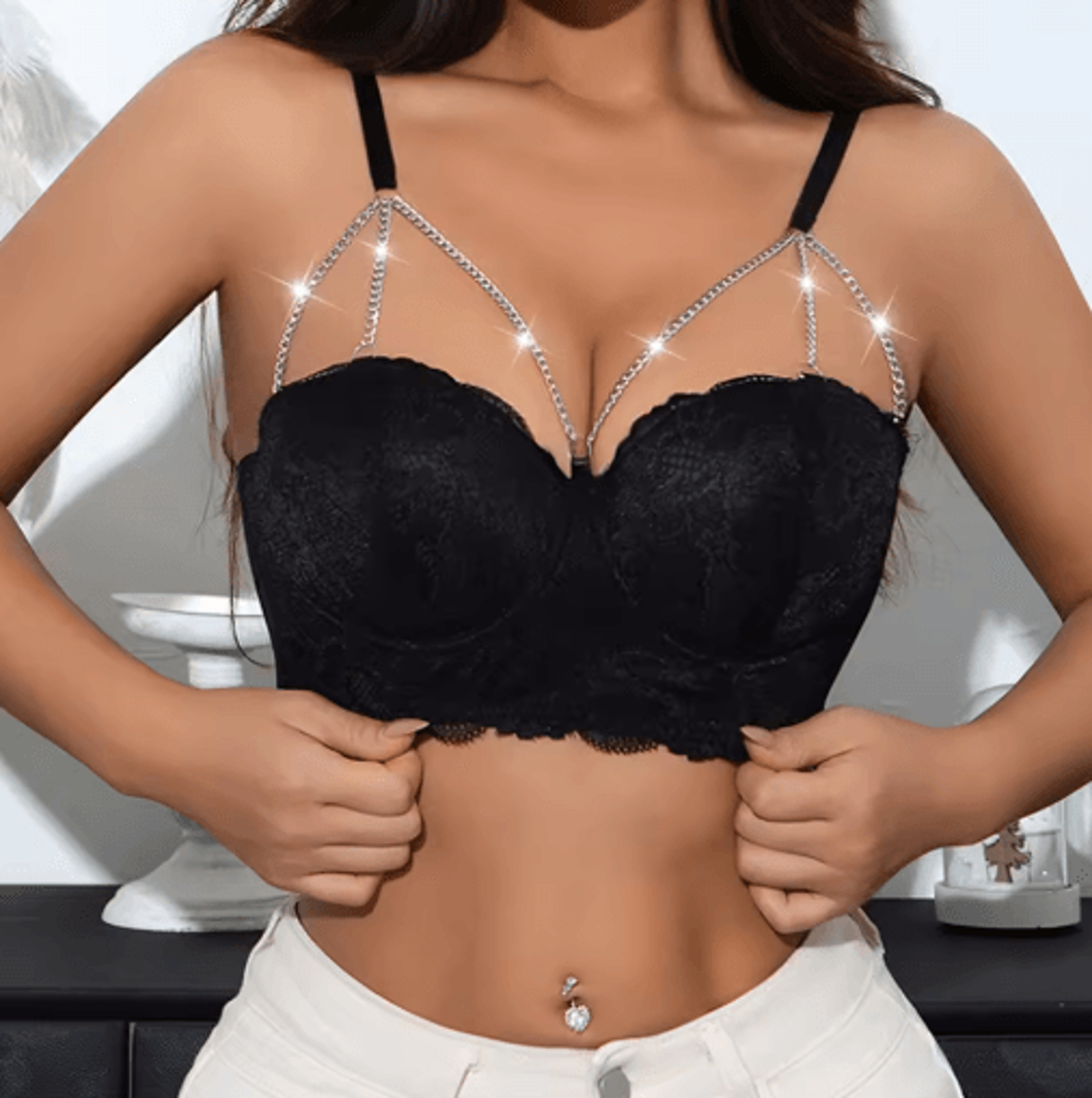 diamond chain lace 3 to 4 cup underwire push up bra