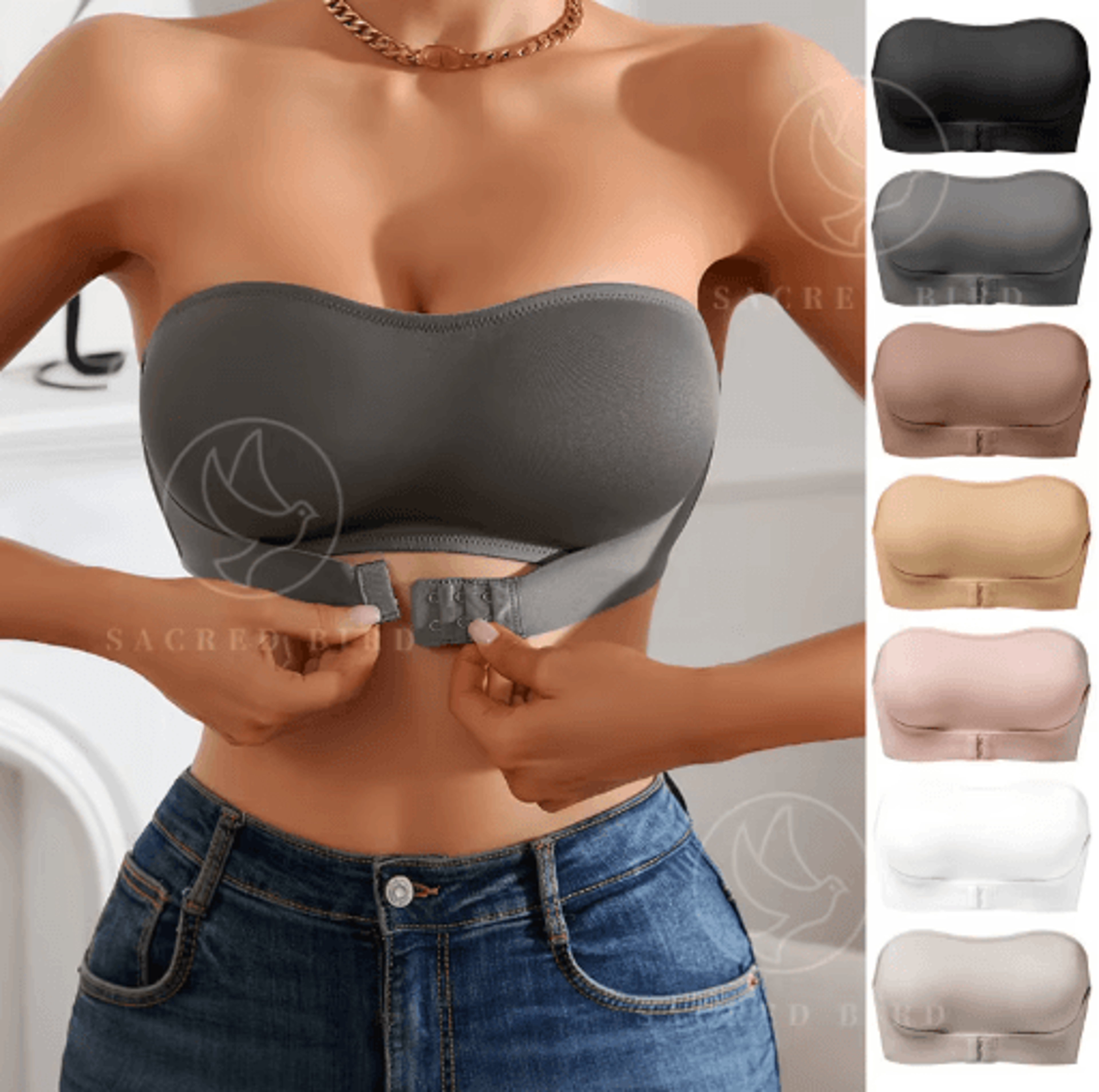 slip-proof ice silk strapless seamless bra with padded support