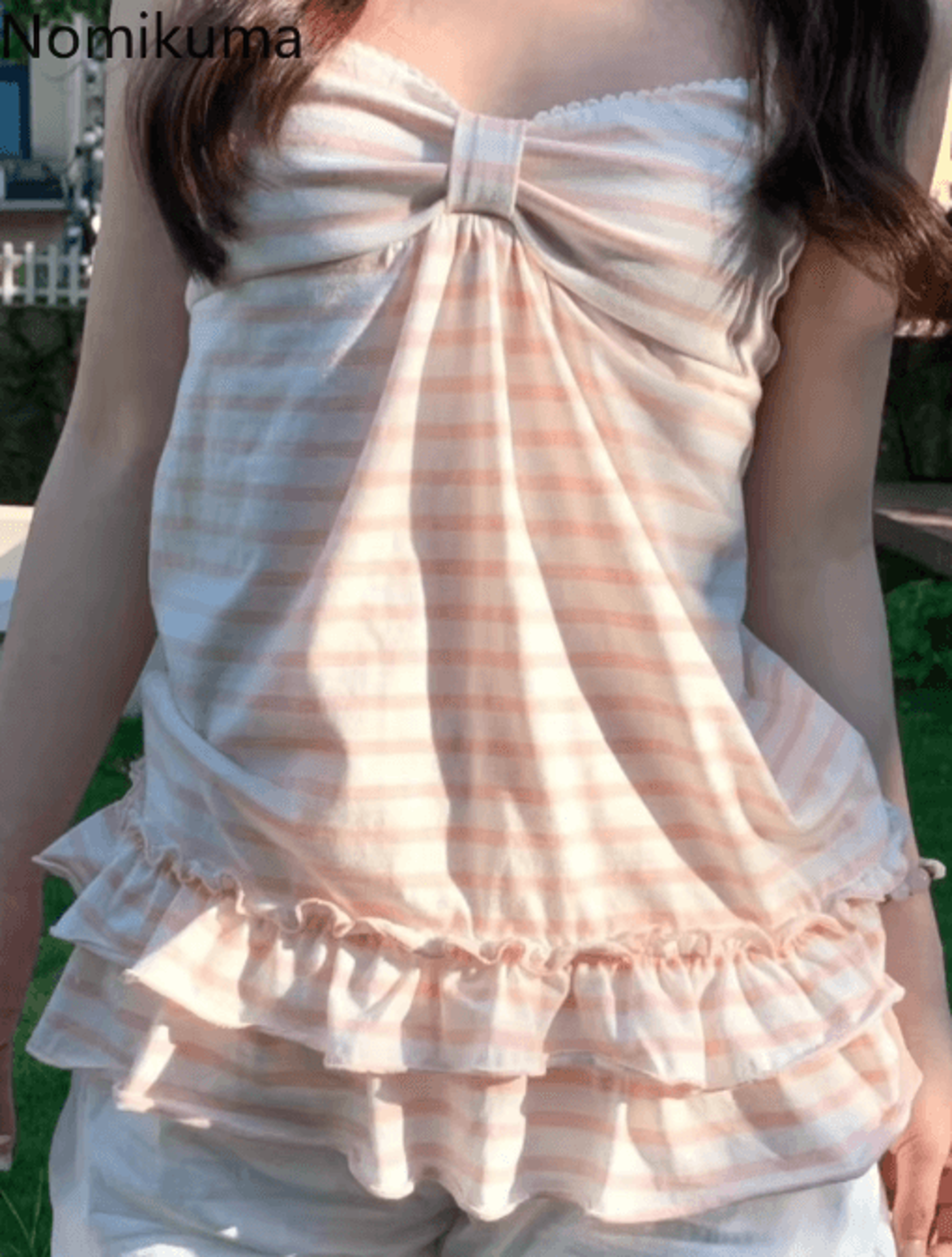 japanese sweet vintage striped ruffle tank – slim fit summer cami for women