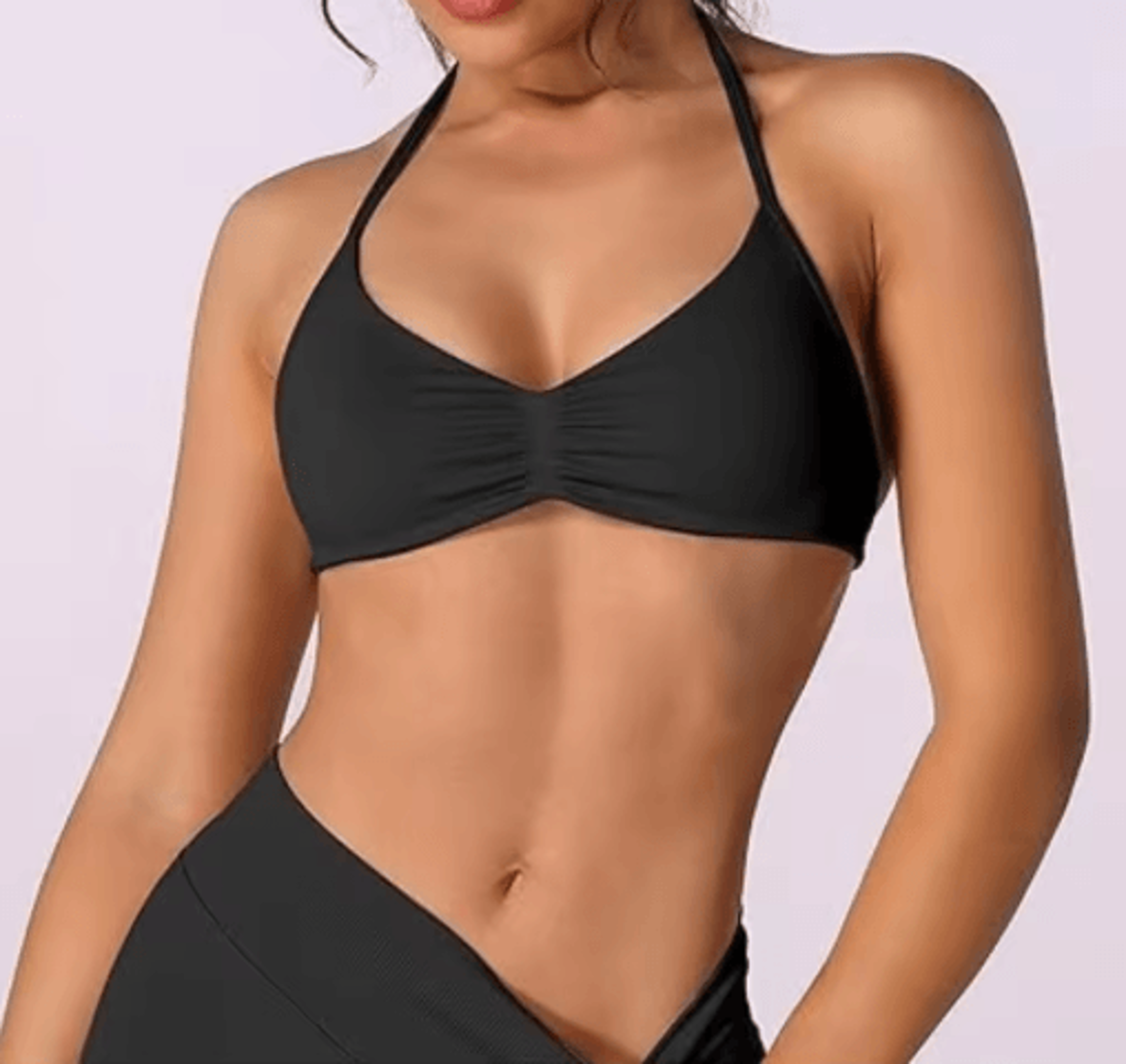 strappy halter high support sports bra seamless scrunch yoga crop top for women