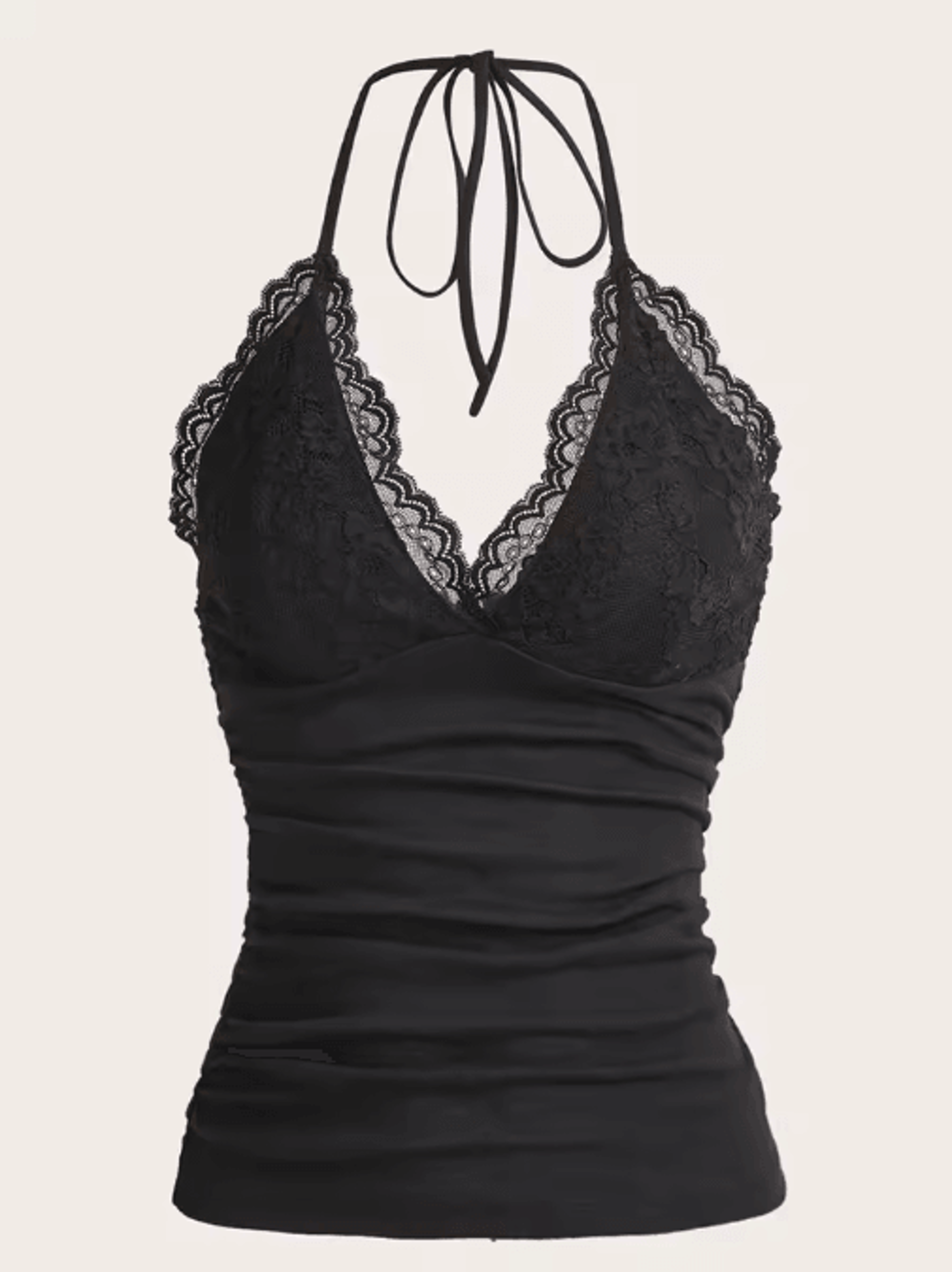 lace v-neck backless ruched halter crop top grunge goth y2k streetwear for women