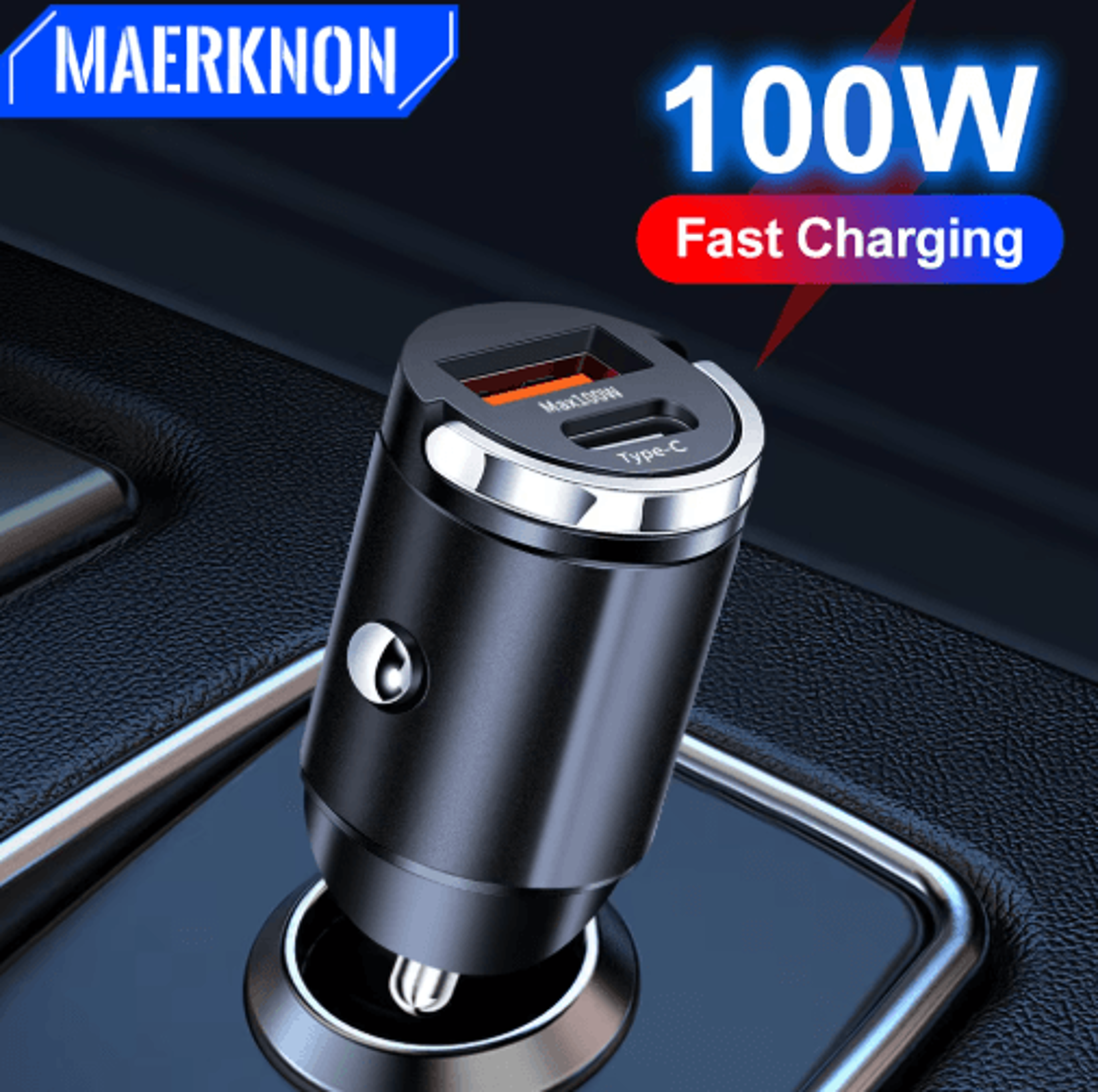 100w pd fast charging car charger dual port usb c & qc3.0 adapter