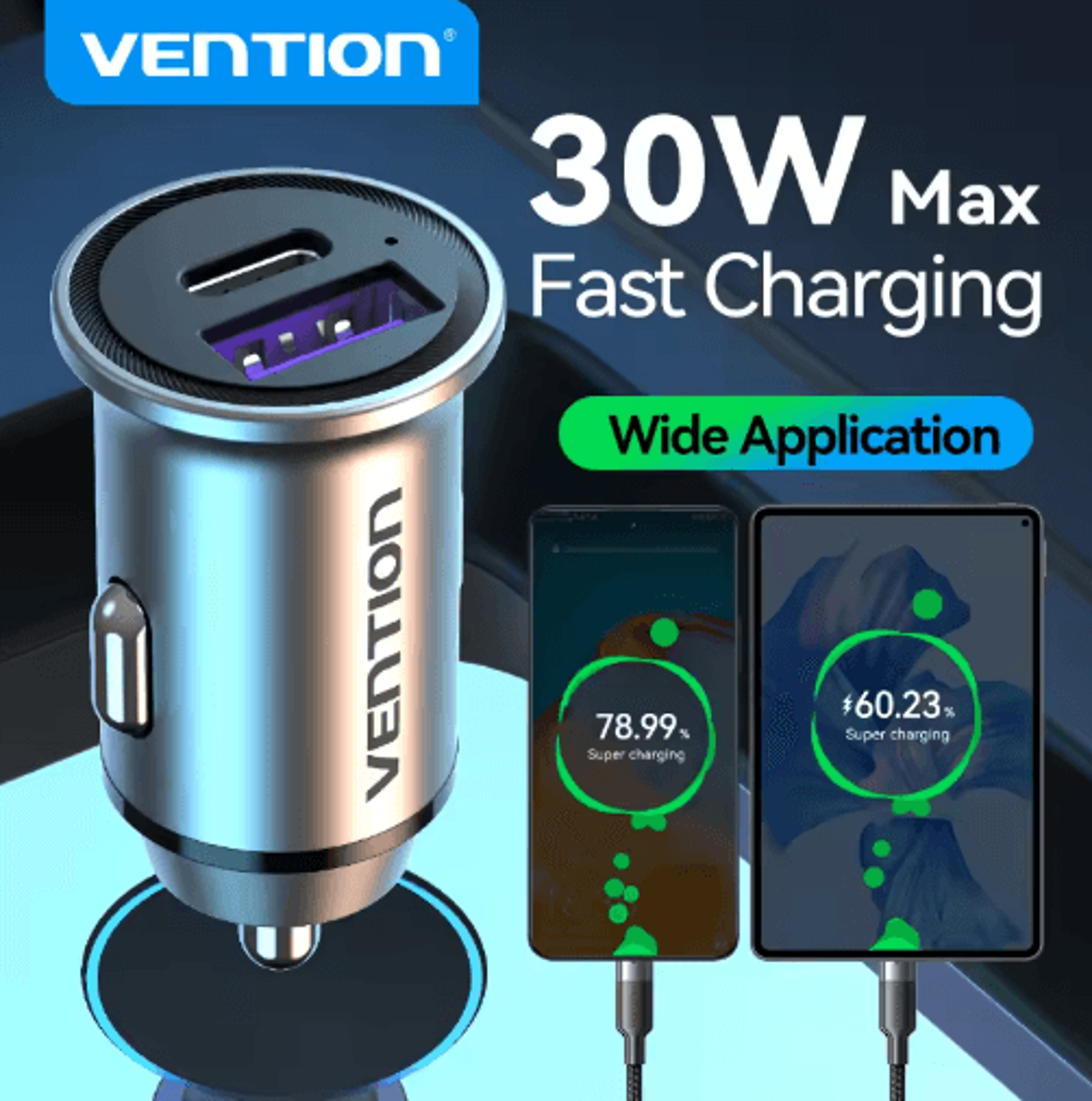 30w pd 4.0 & quick charge 3.0 usb c car charger for iphone 16, samsung & xiaomi