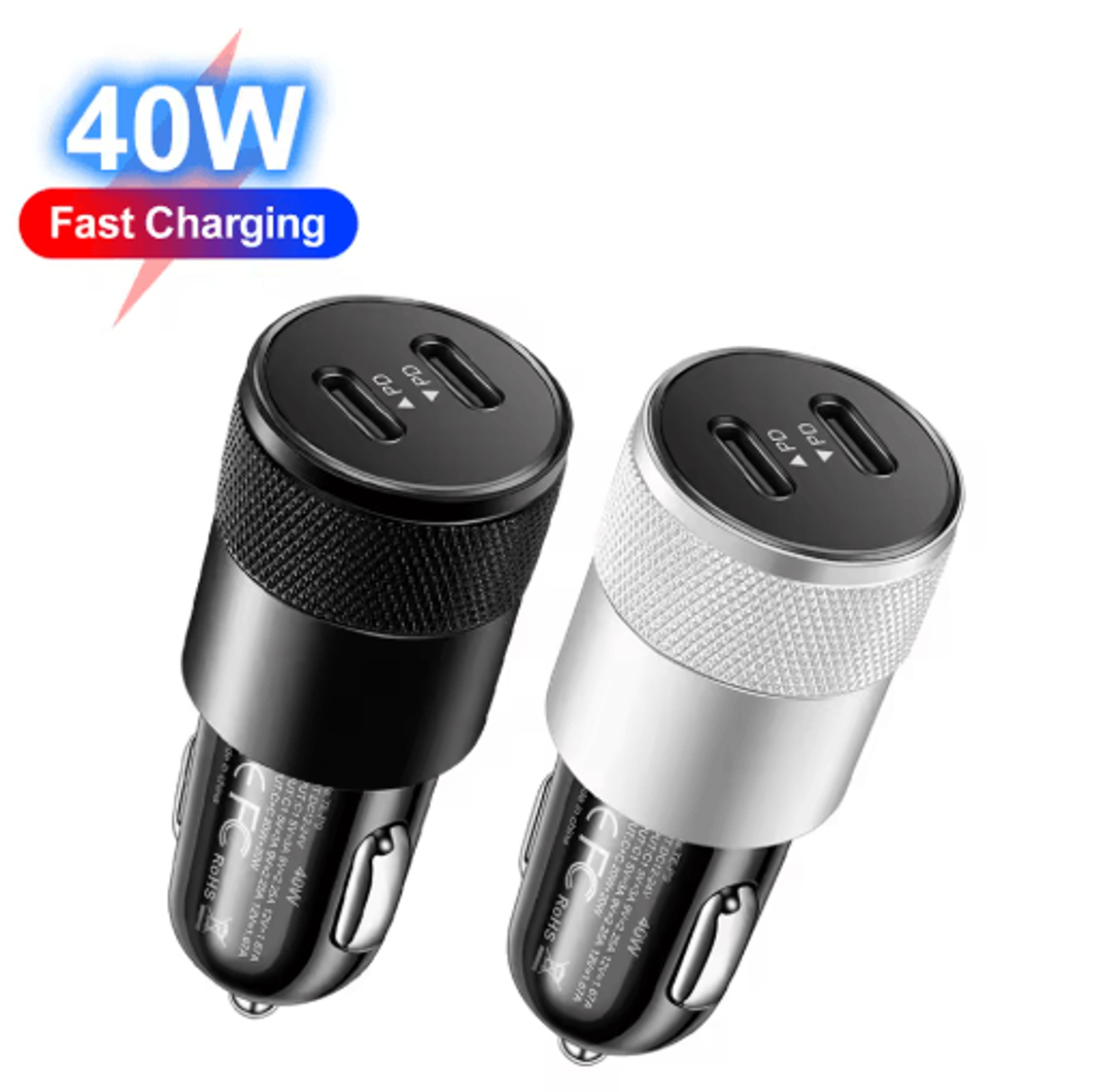 40w dual pd usb c car charger fast charging adapter for iphone, samsung & xiaomi