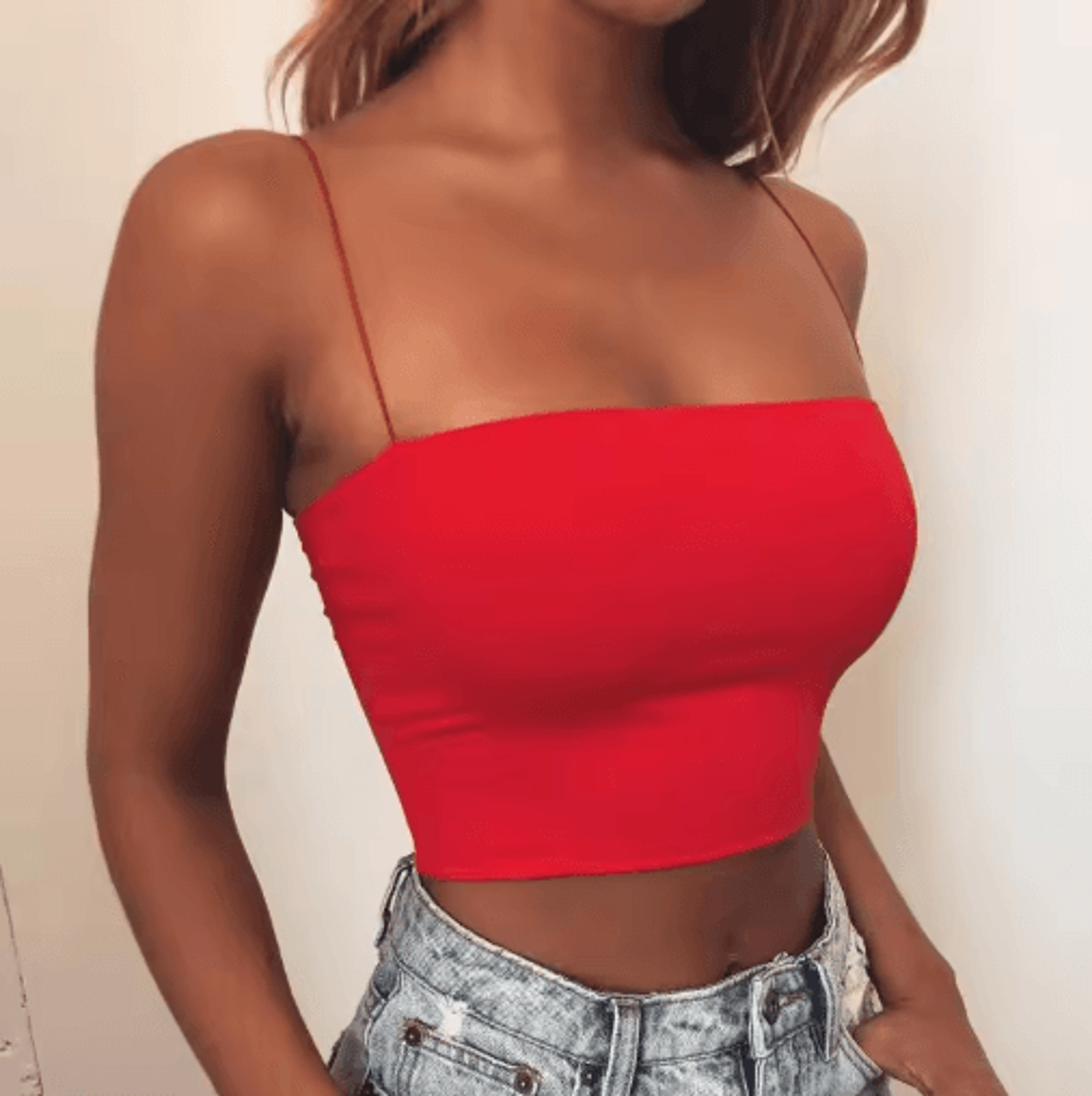 2024 womens spaghetti strap crop top bodycon sleeveless tube cami