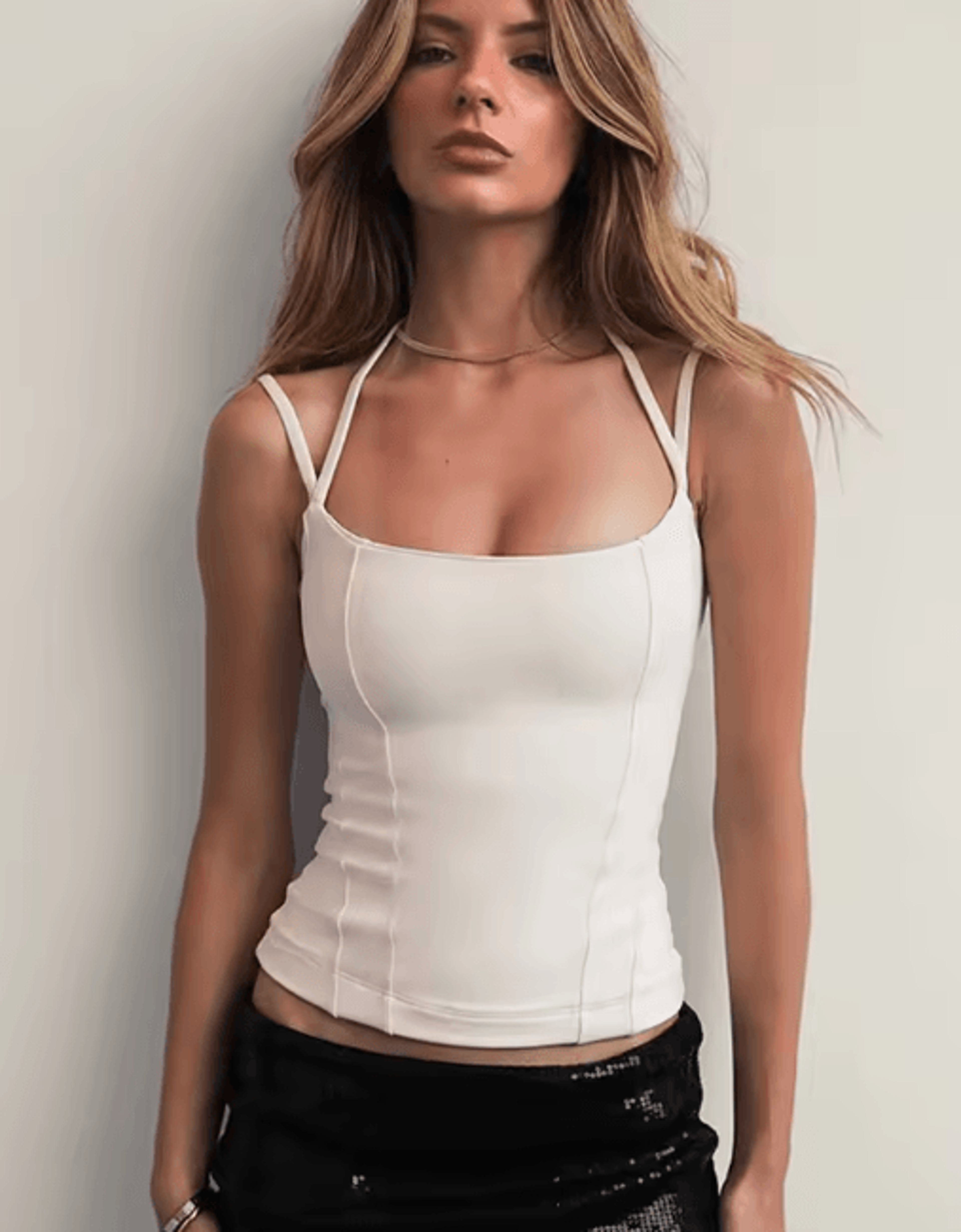 womens shoulder bared slim fit top double rope strap vest