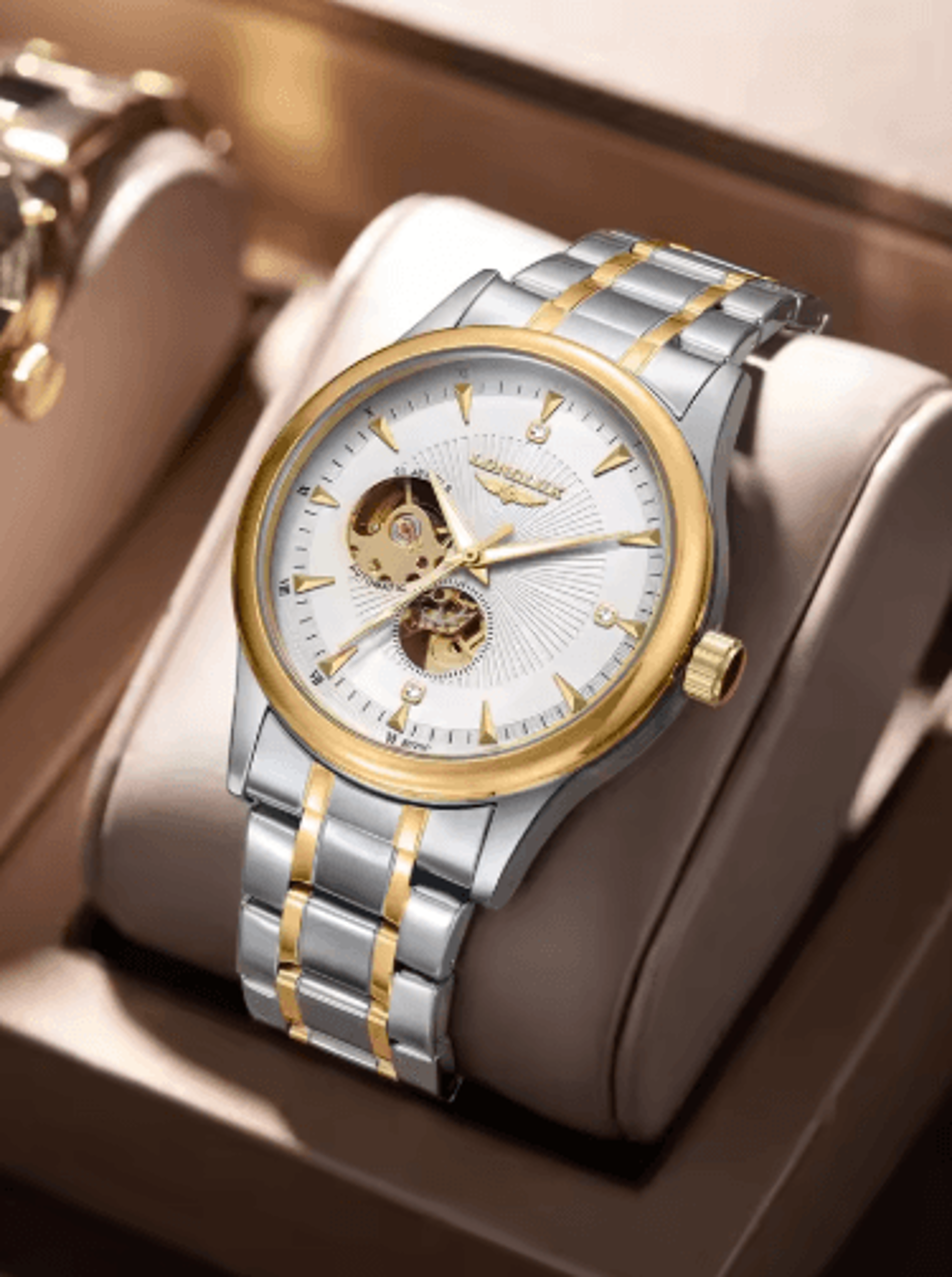 longlux automatic skeleton stainless steel luxury watch for men