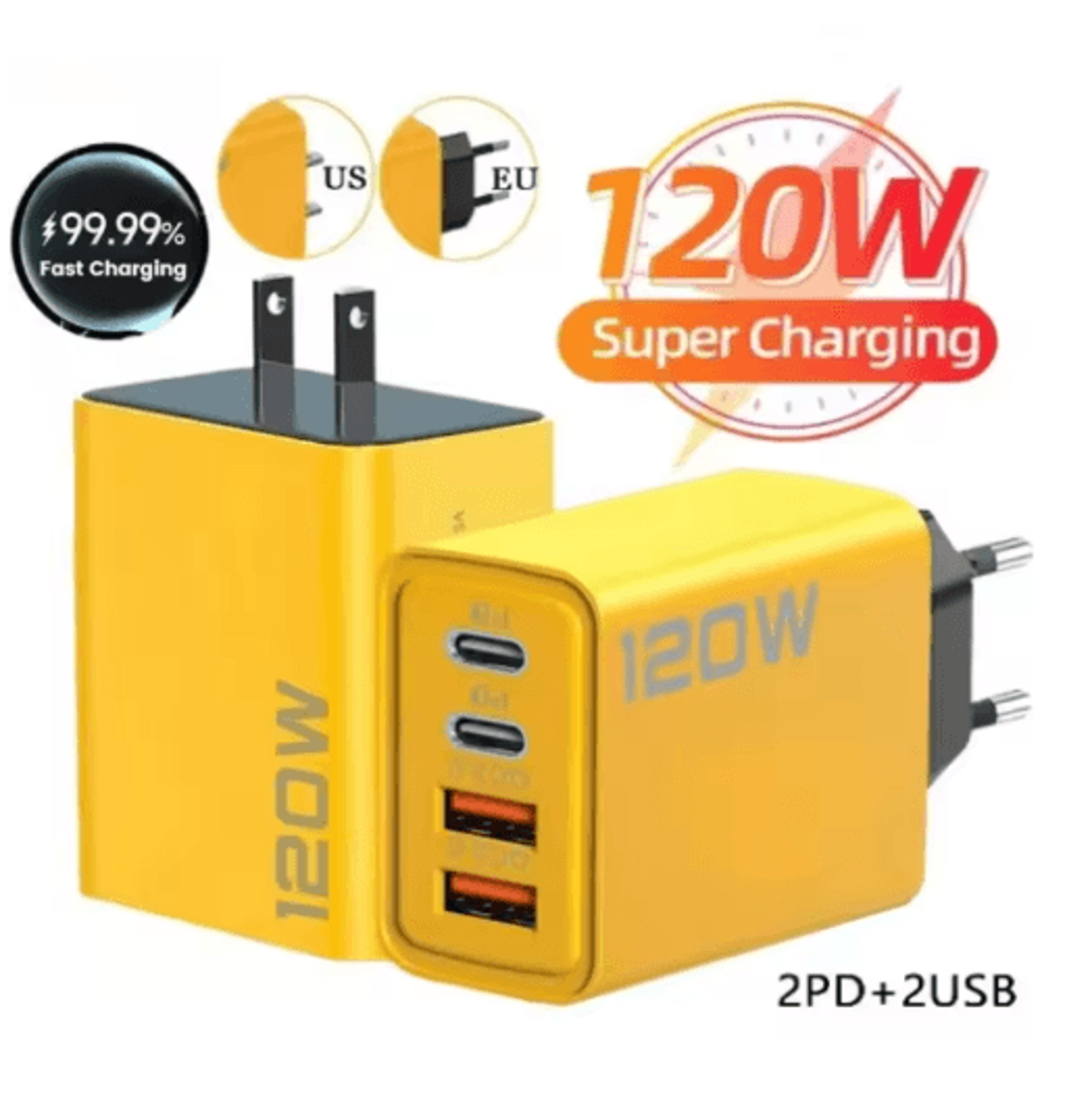 120w 4 port usb c pd charger with qc 3.0 fast charging wall adapter eu us plug