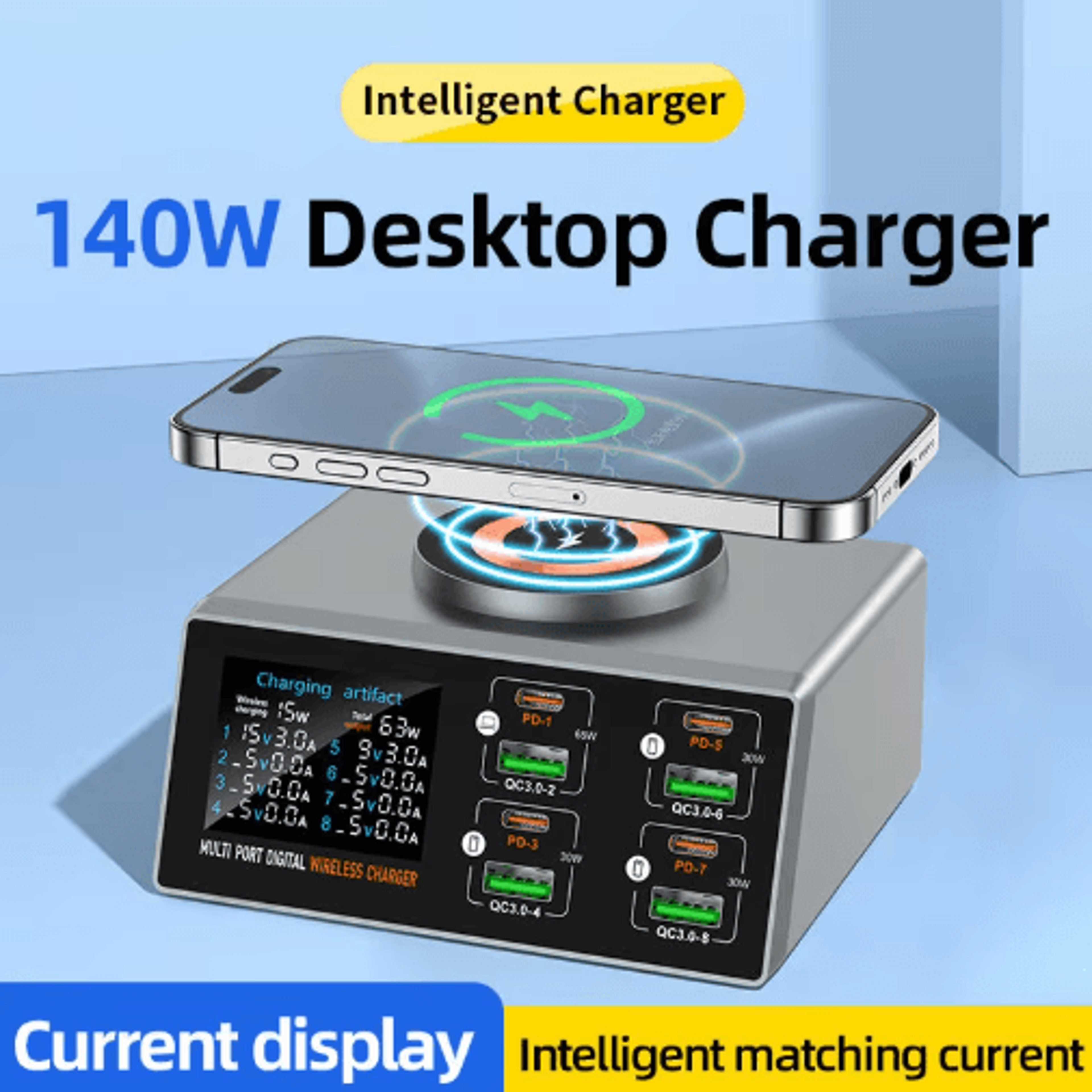 140w smart 8 port usb charging station for multiple devices – fast charging hub