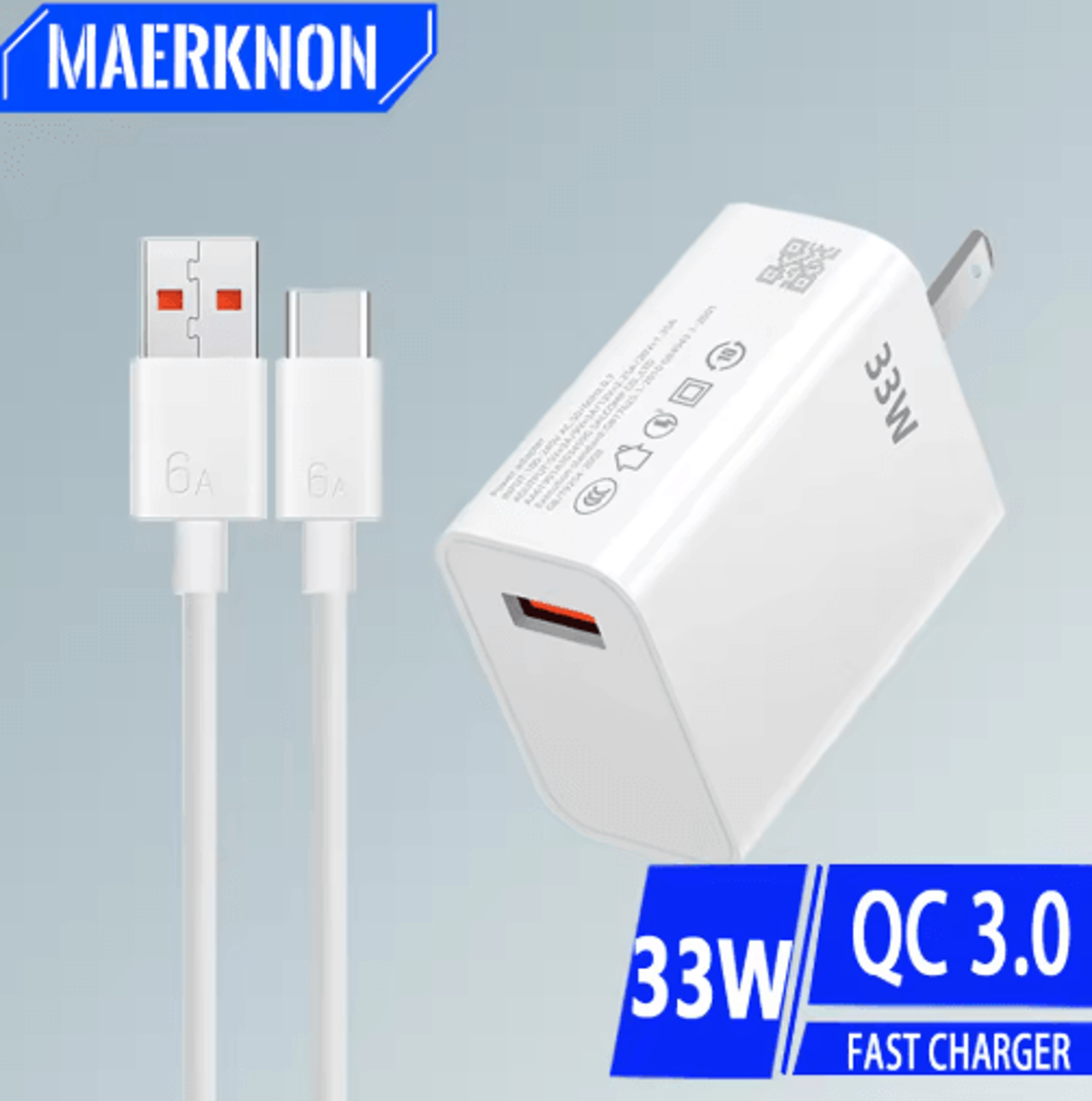 33w usb c fast charger with 6a type c cable – quick charge wall adapter eu us plug