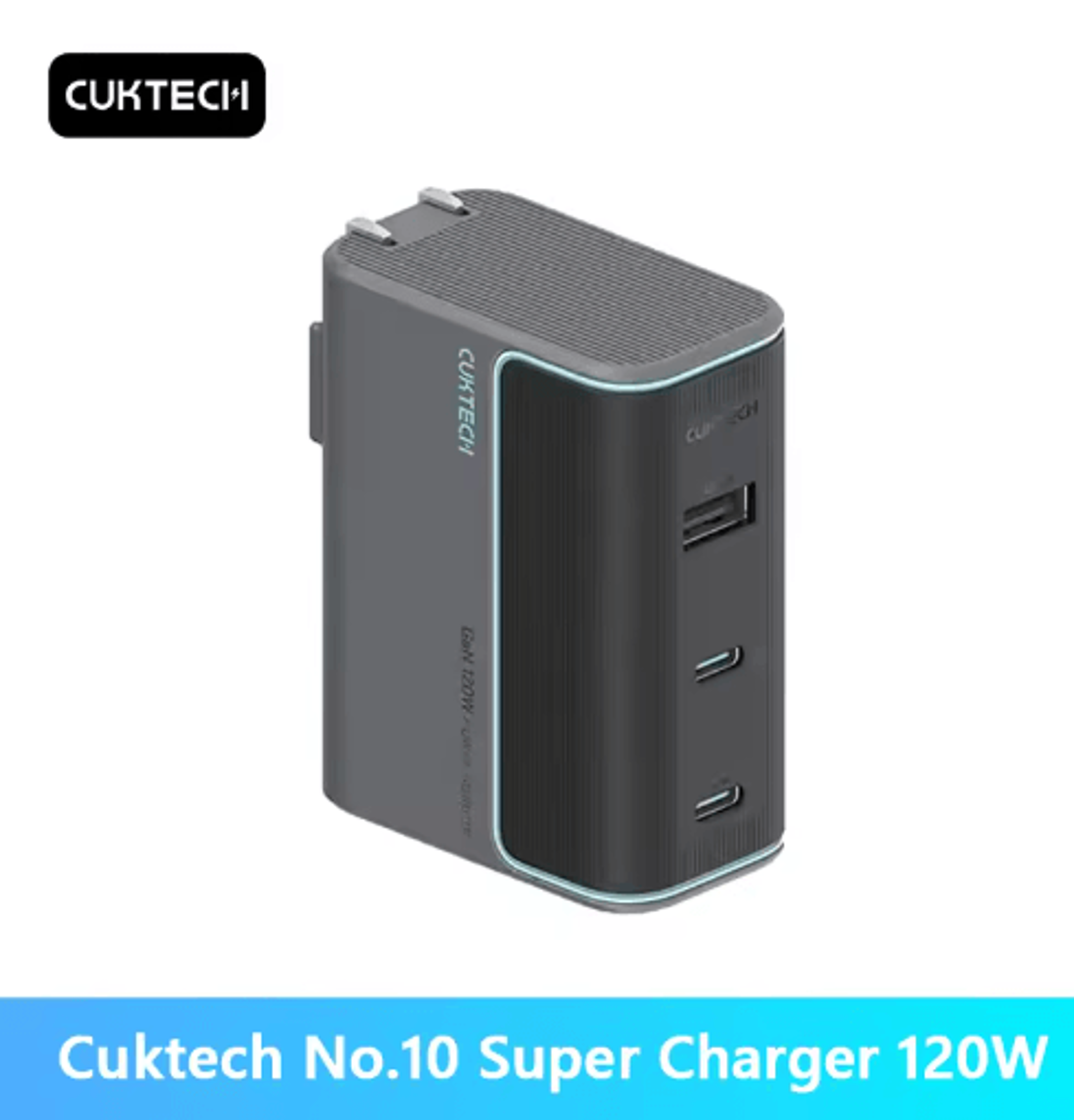 cuktech no.10 120w gan 3-port usb c fast charger for laptop & smartphones