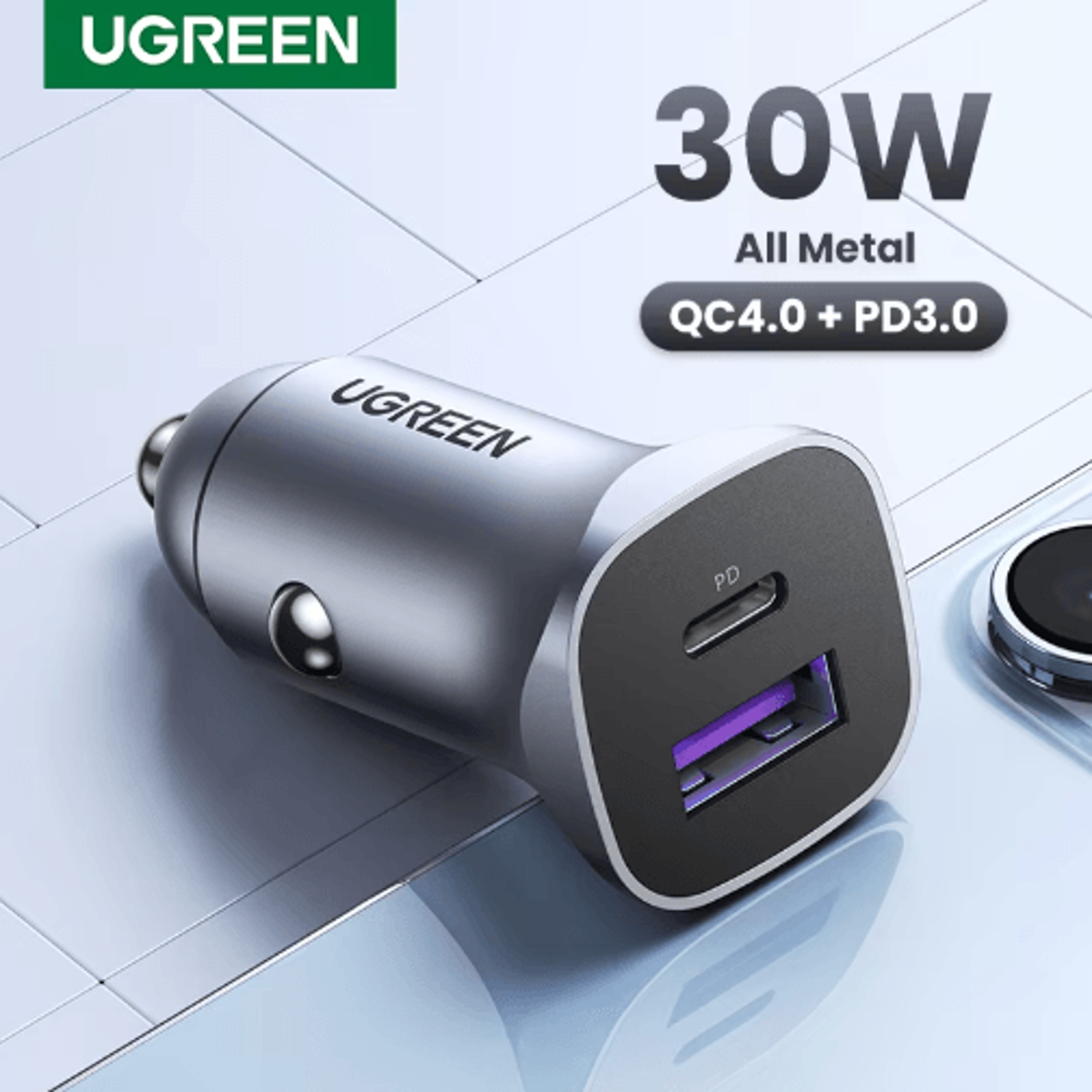 ugreen ultra fast car charger usb-c pd quick charge adapter for iphone & xiaomi