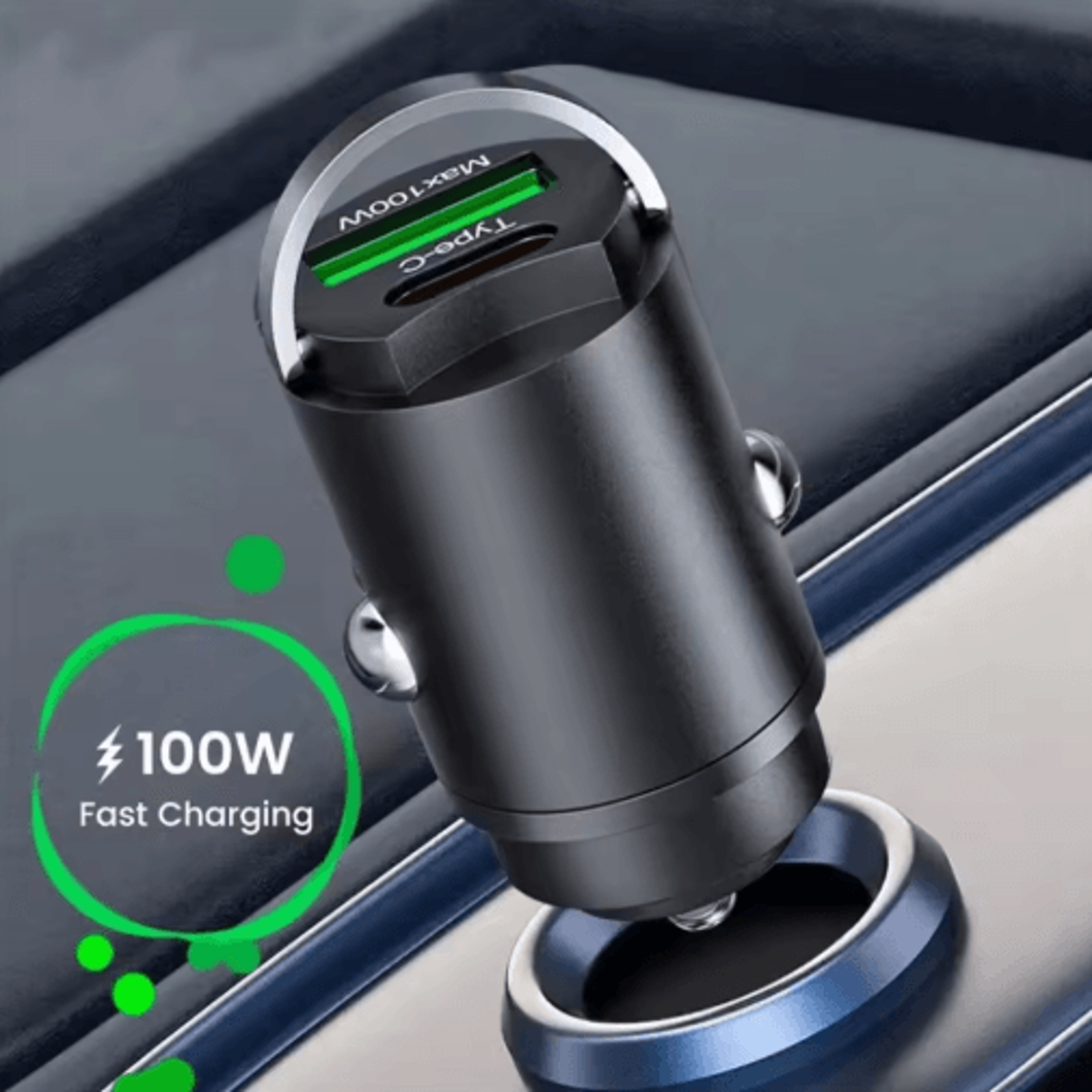 100w usb-c pd car charger qc3.0 fast charging cigarette lighter adapter