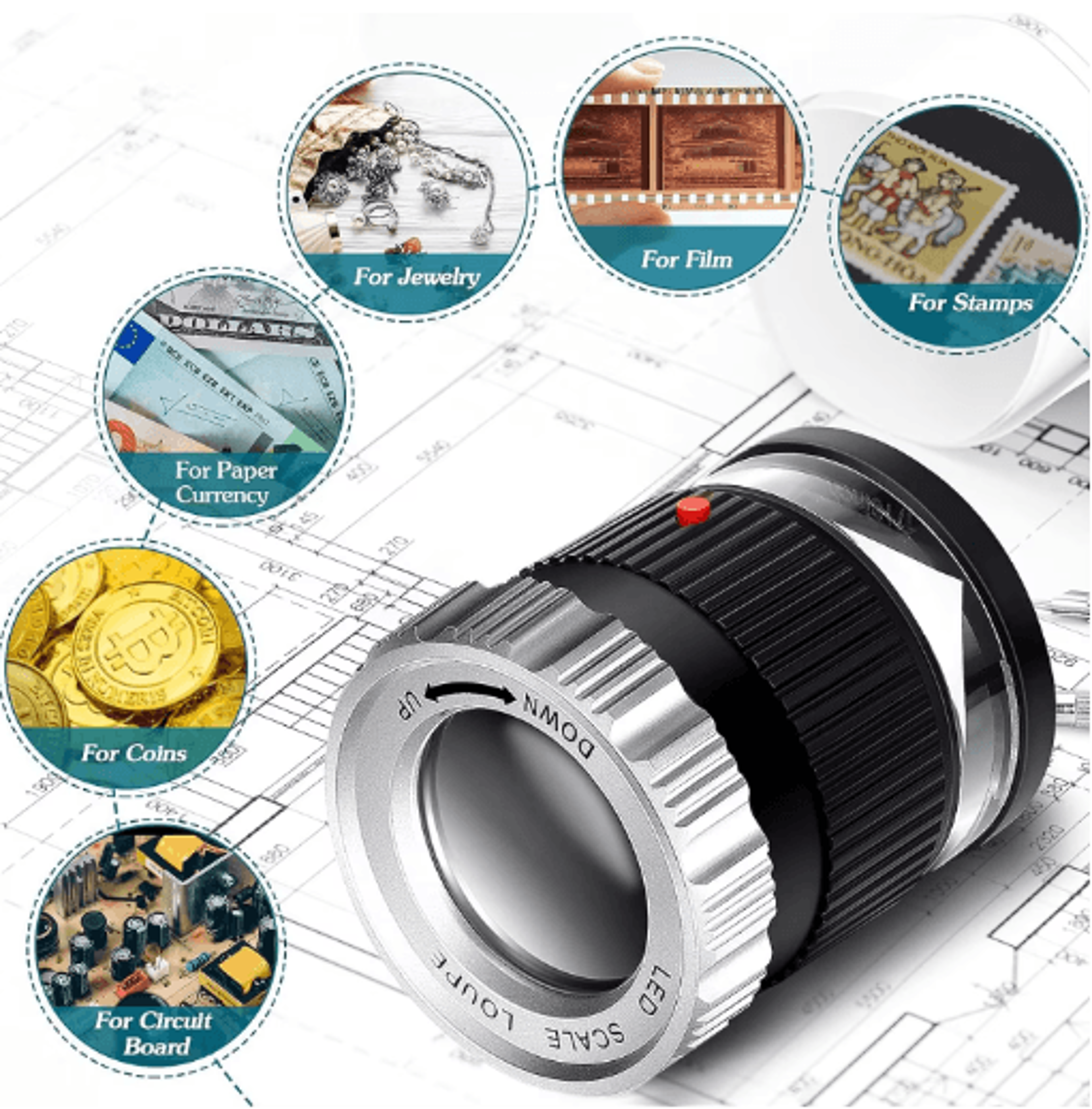 30x adjustable focal length loupe magnifier foldable jewelry and coin inspection glass