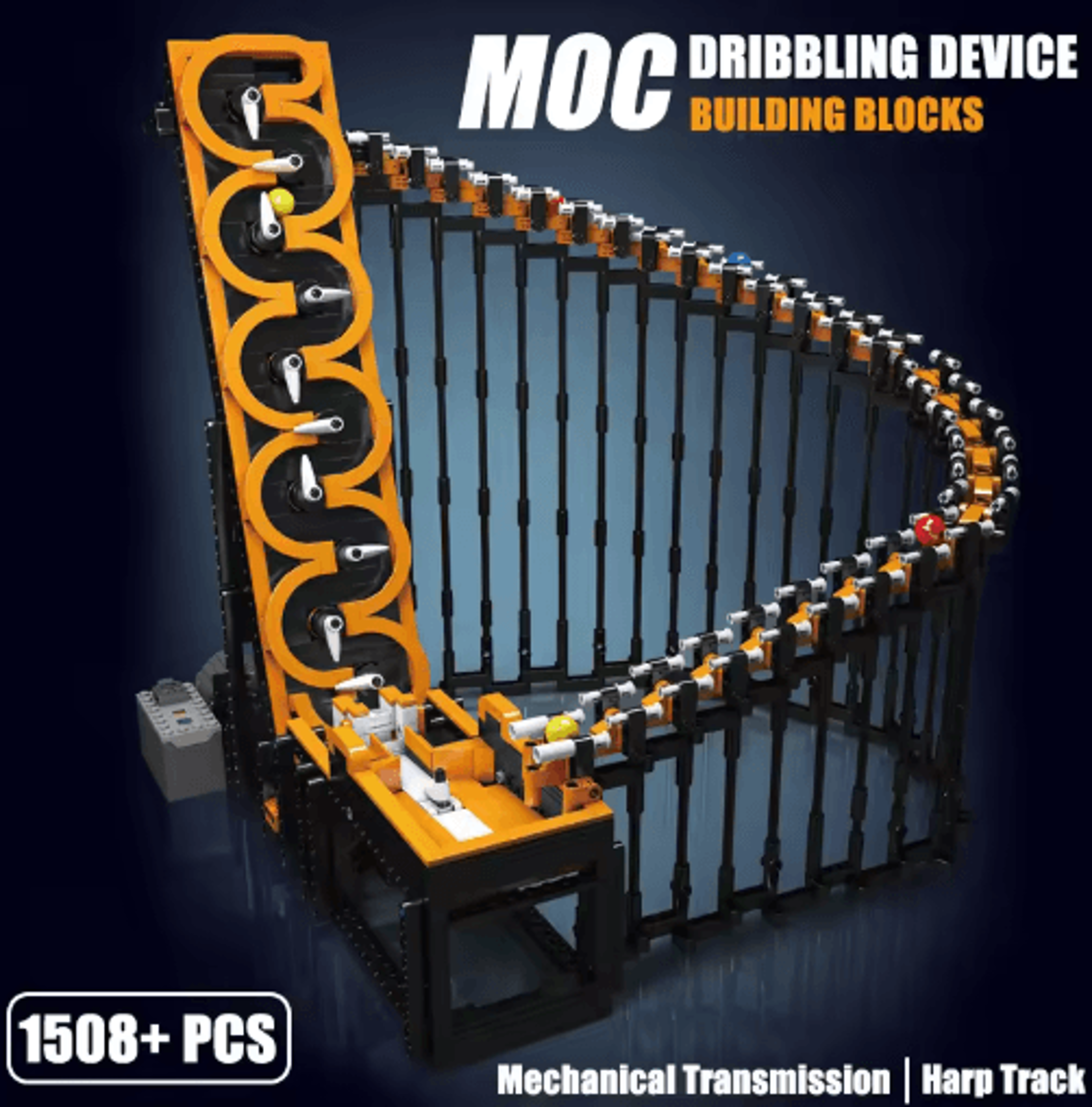 moc technical building blocks gbc harp track – mechanical transmission ball lift brick set