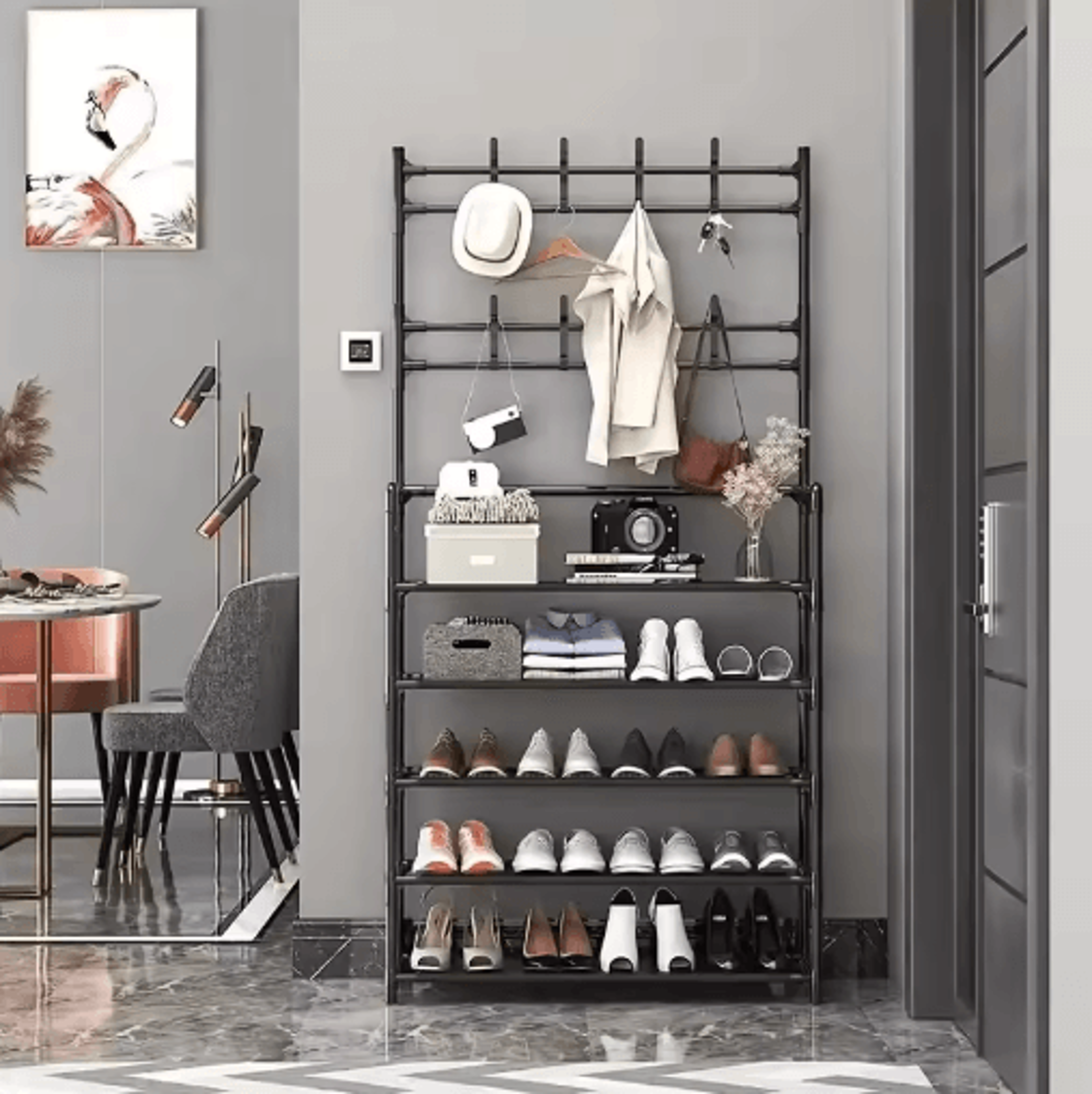 all-in-one entryway coat rack with shoe storage – freestanding hall tree organizer for shoes, jackets & bags
