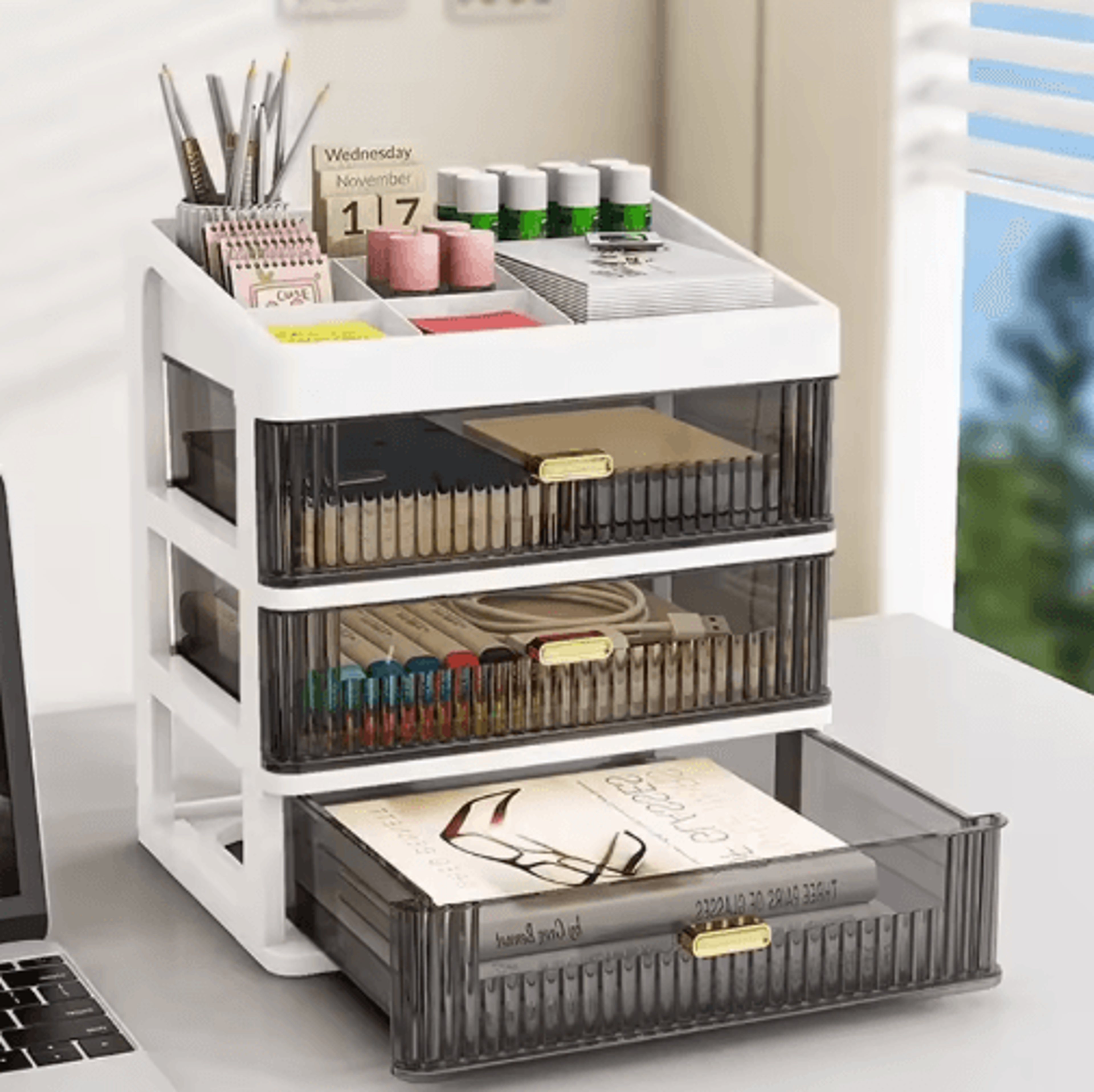 transparent drawer storage desk stationery organizer box