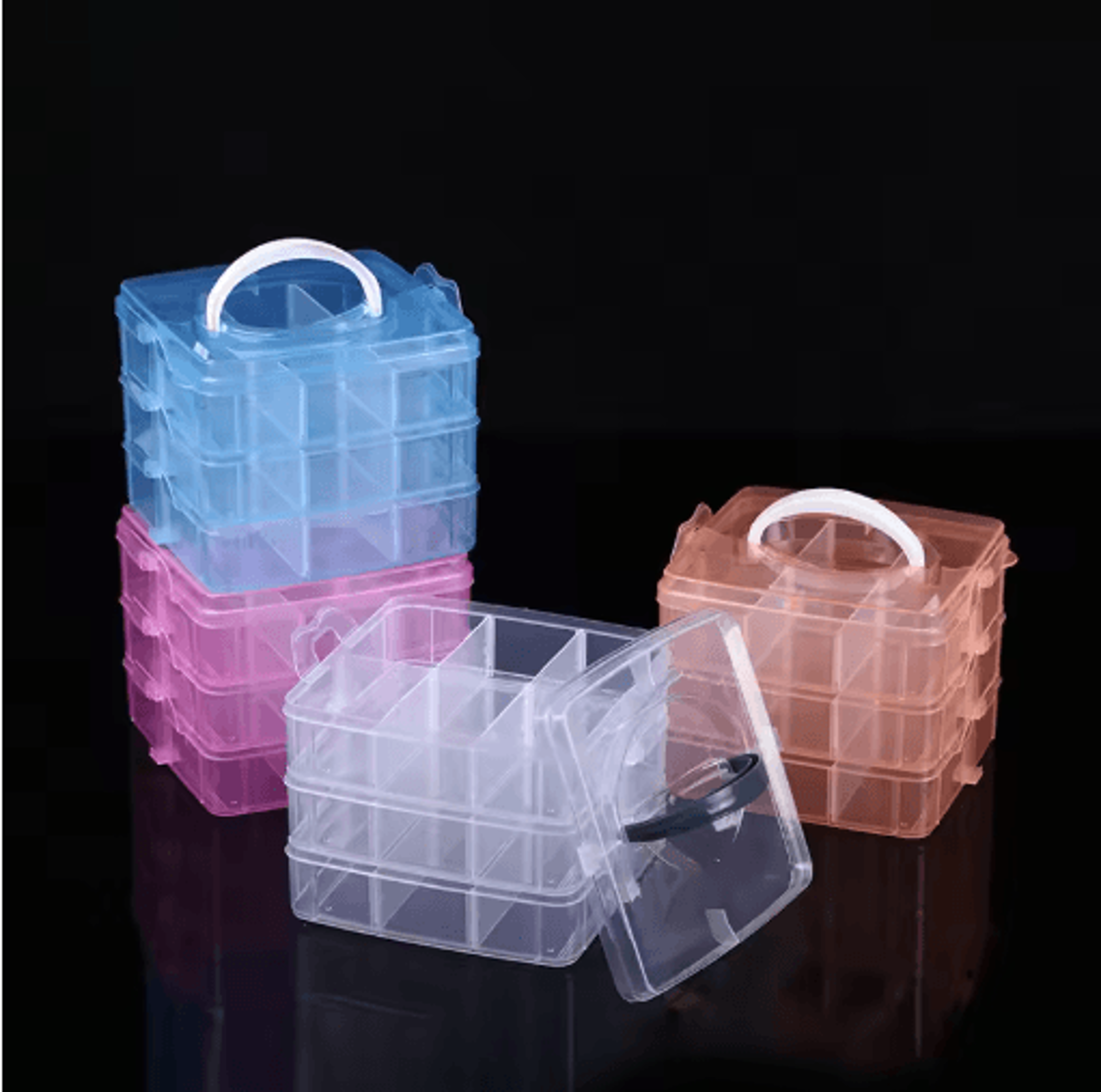 3 layer 18 grid portable storage box with detachable compartments