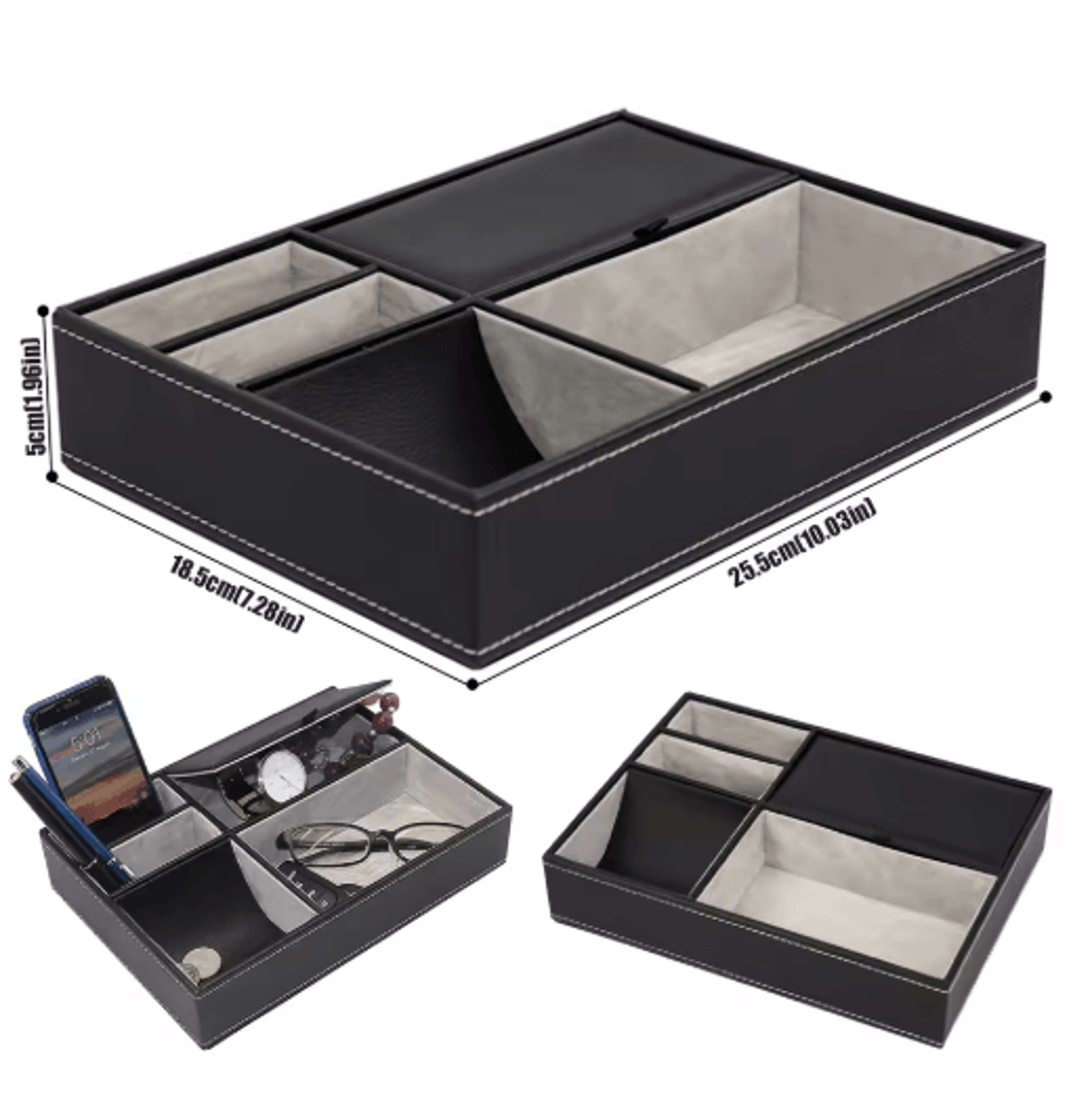faux leather mens valet tray organizer with 5 compartments for desk or nightstand