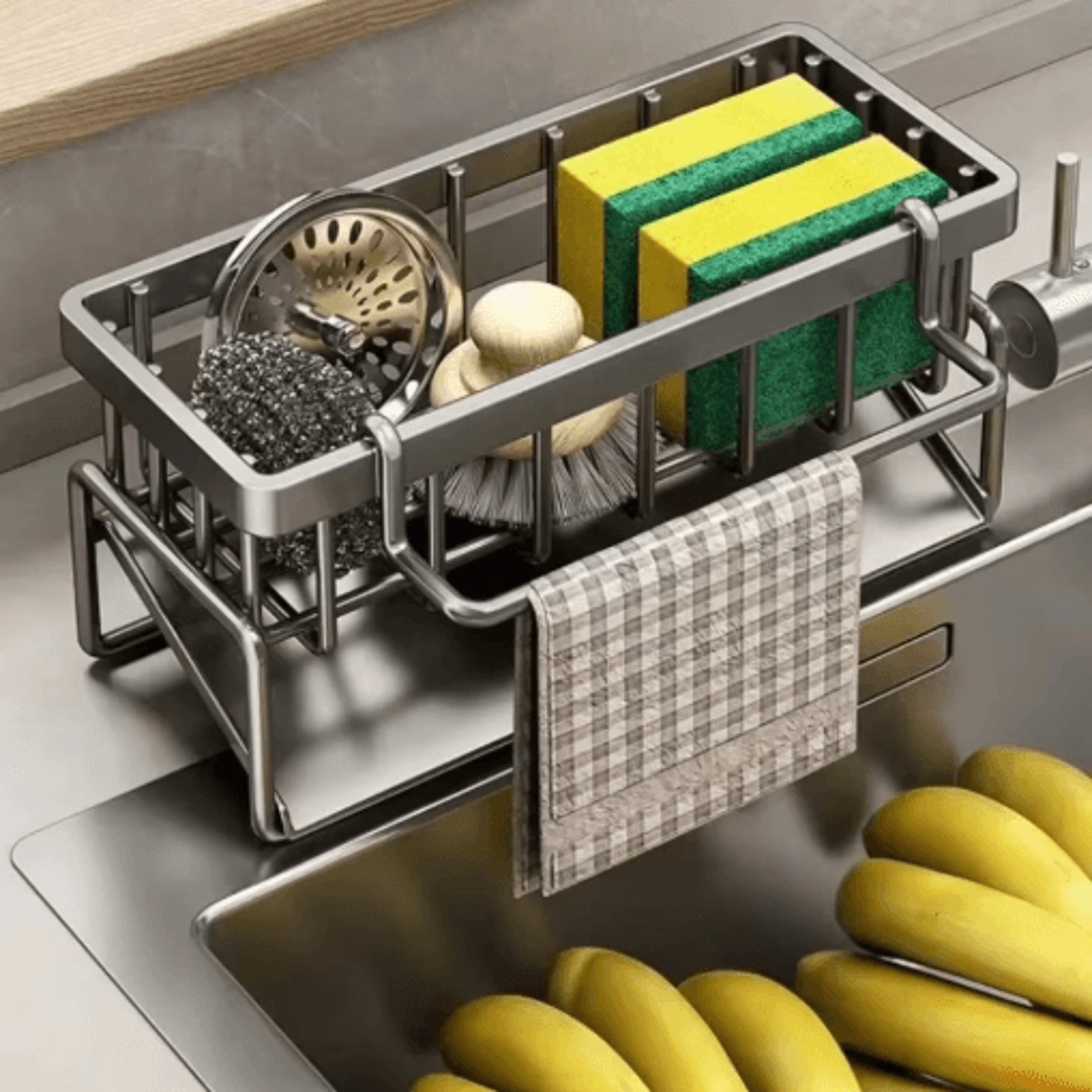 stainless steel sink organizer multi layer drain rack with soap & sponge holder