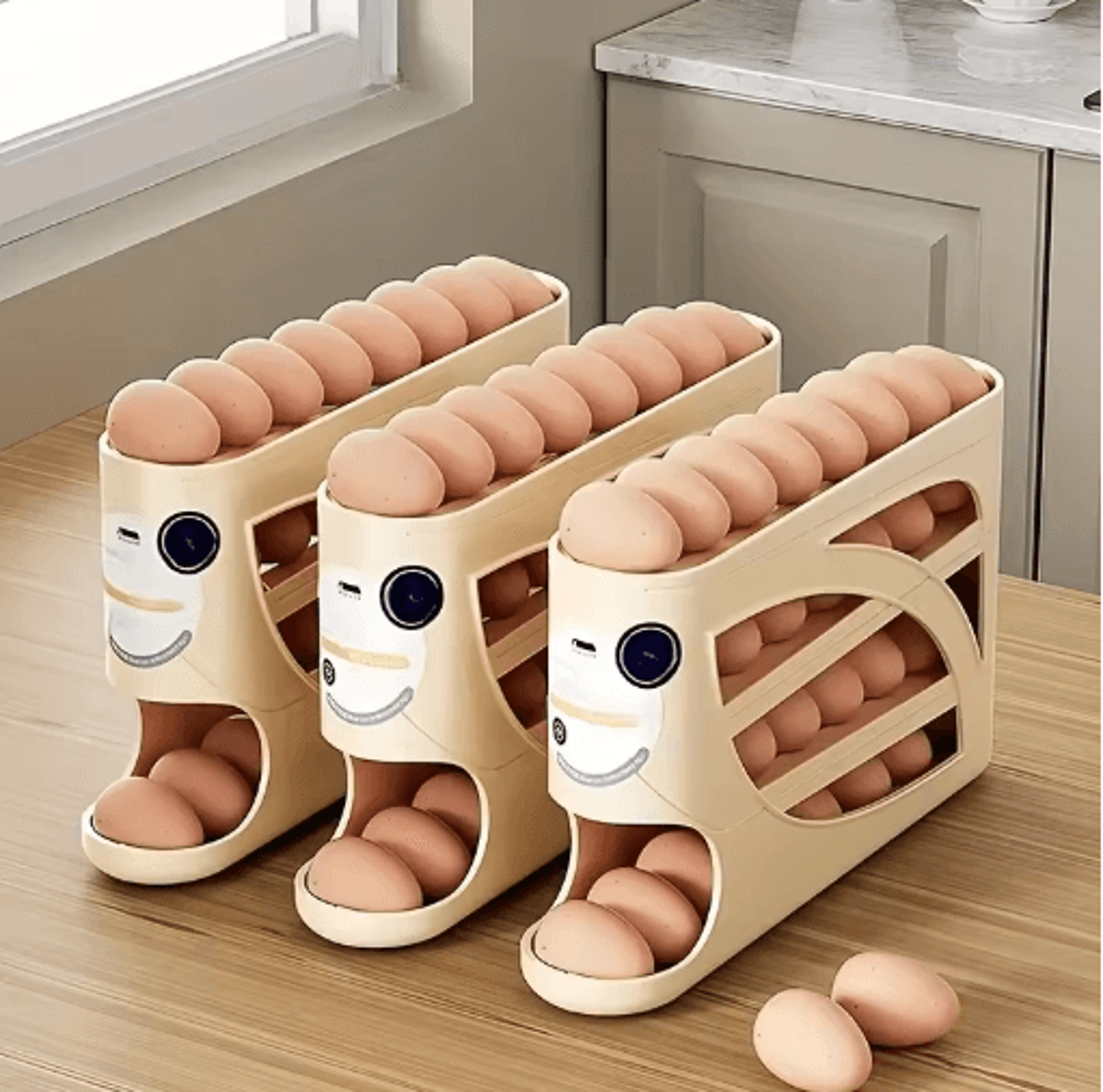 3-tier rolling egg storage container for refrigerator – holds 24 eggs