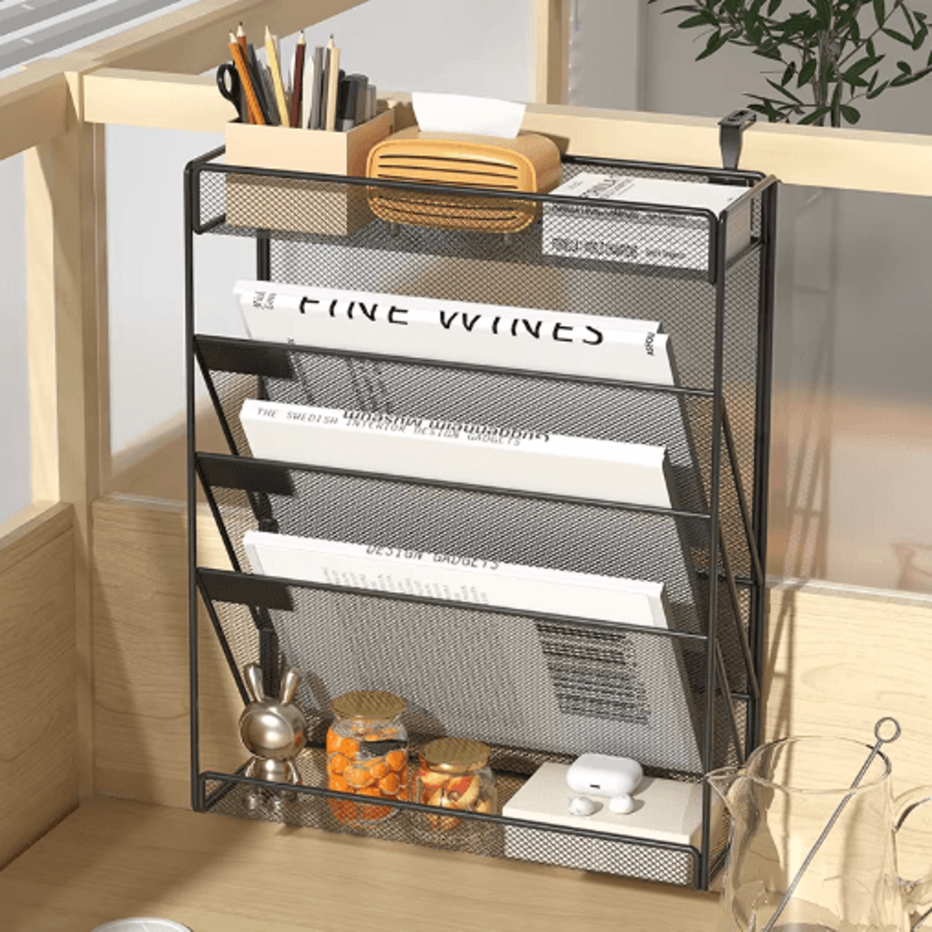 5-tier mesh desk file organizer rack with wall mount option