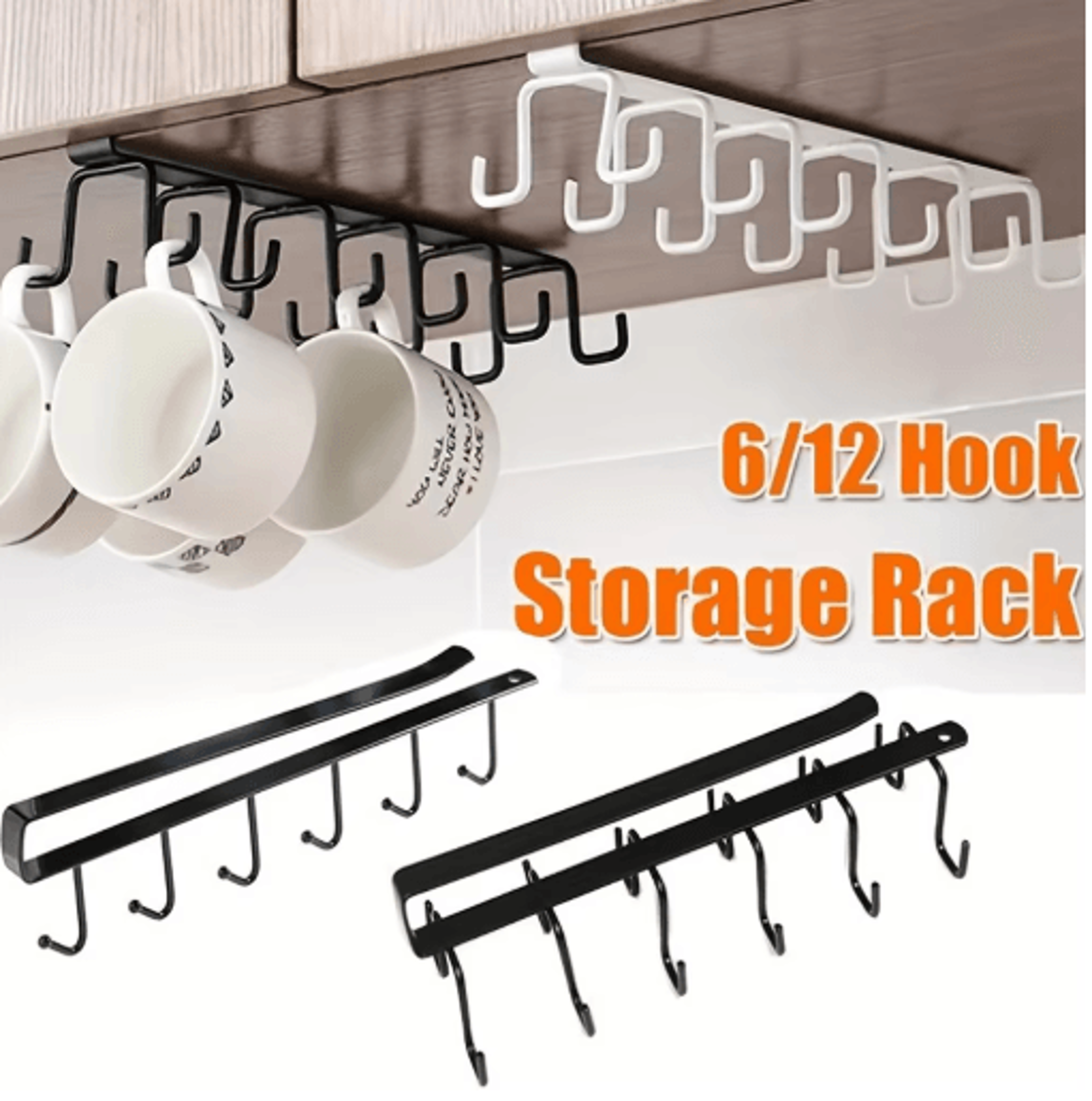 under cabinet mug hook rack with 6 or 12 hanging hooks
