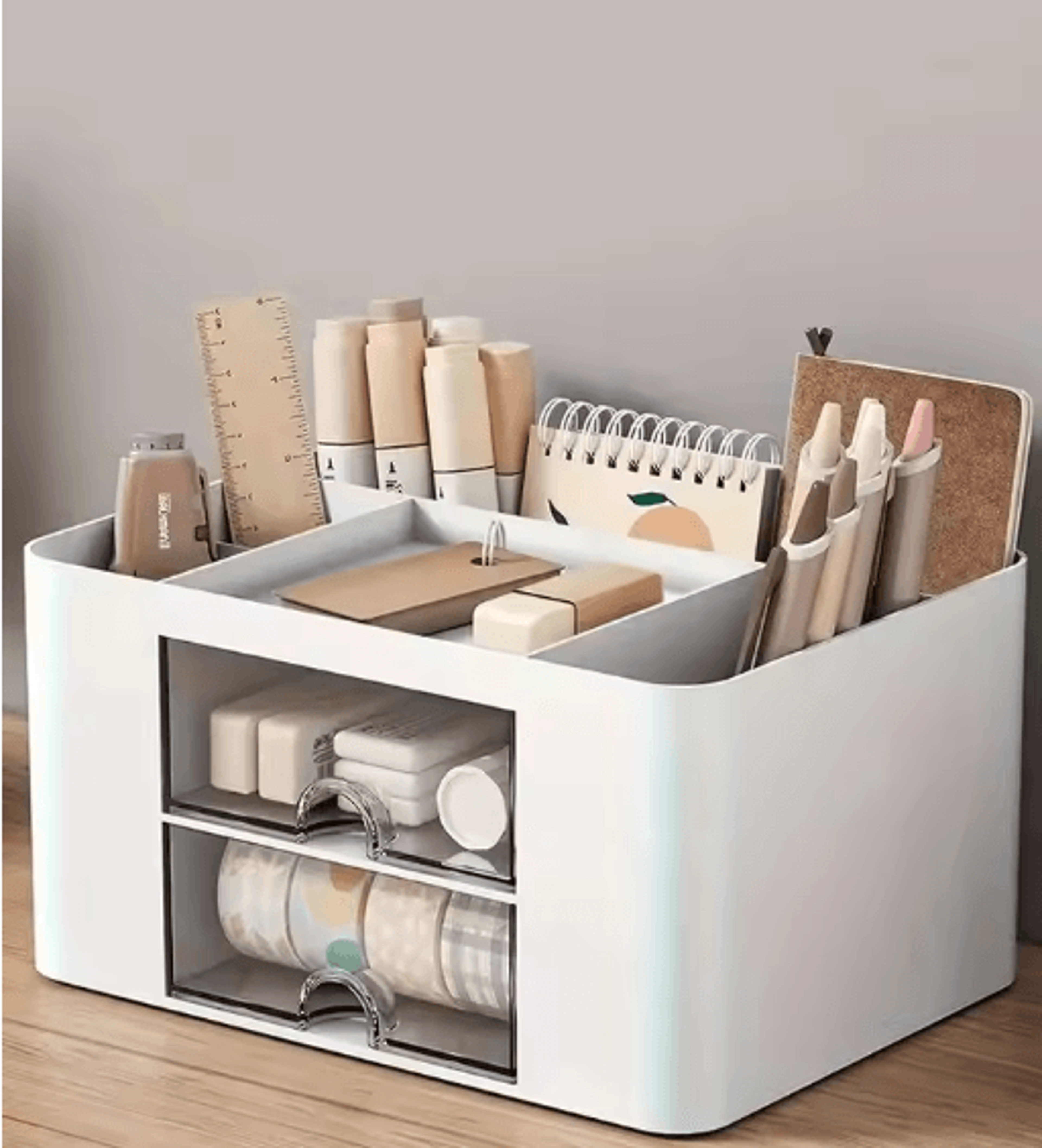dualdrawer multi-functional desk organizer with 2 storage drawers