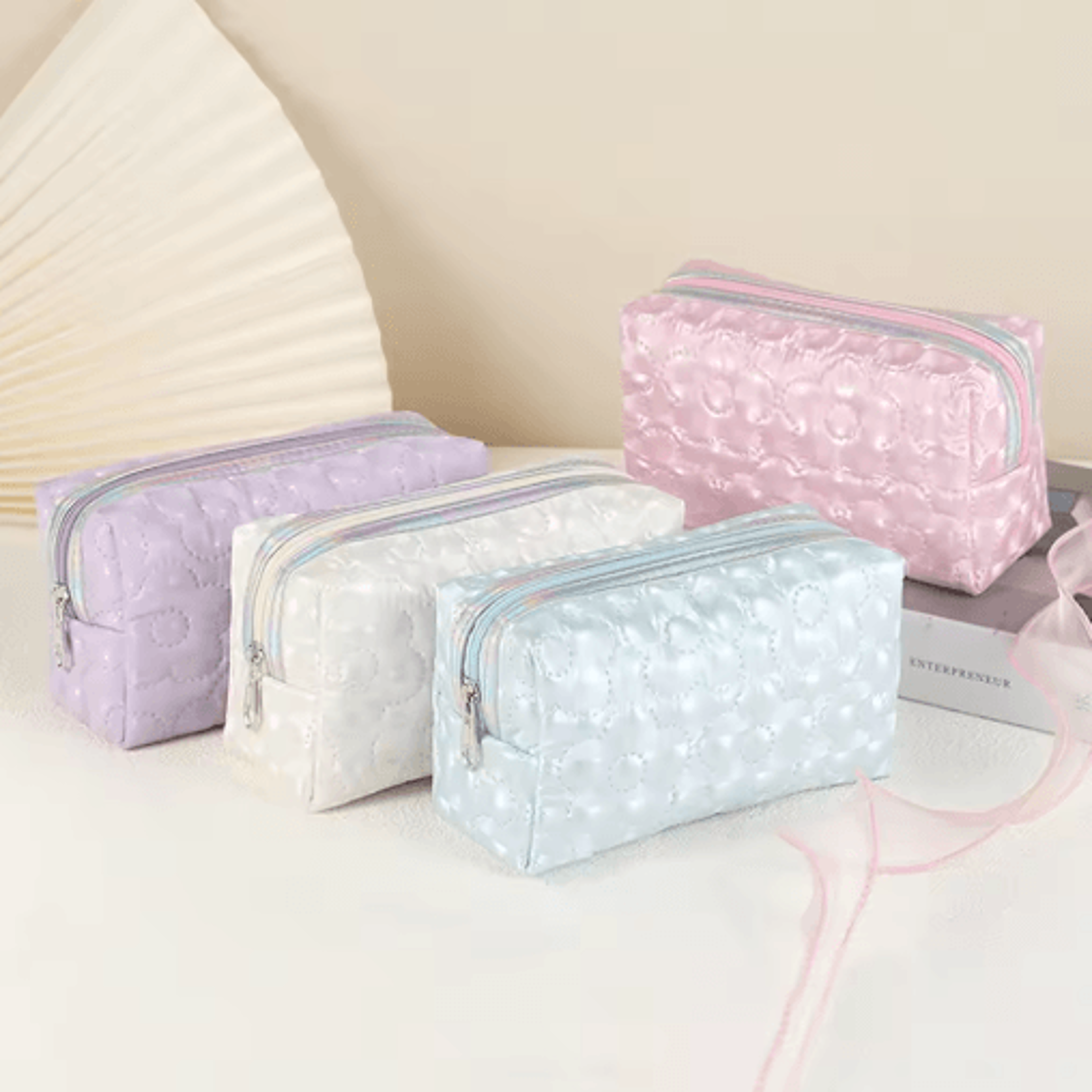 glimmerbloom floral glitter stationery pouch for study & office