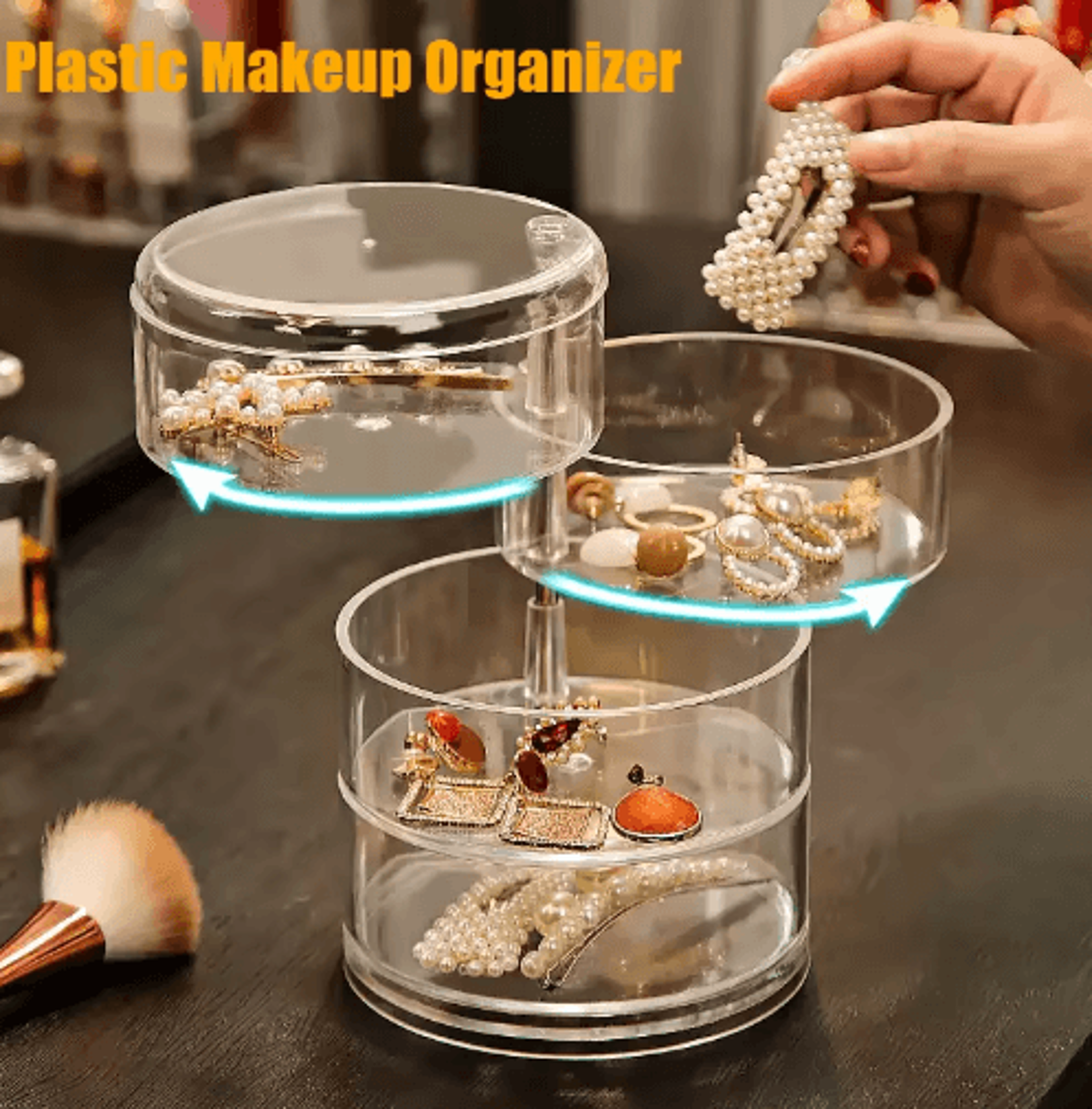 rotating jewelry storage box with cover and multi layer organizer