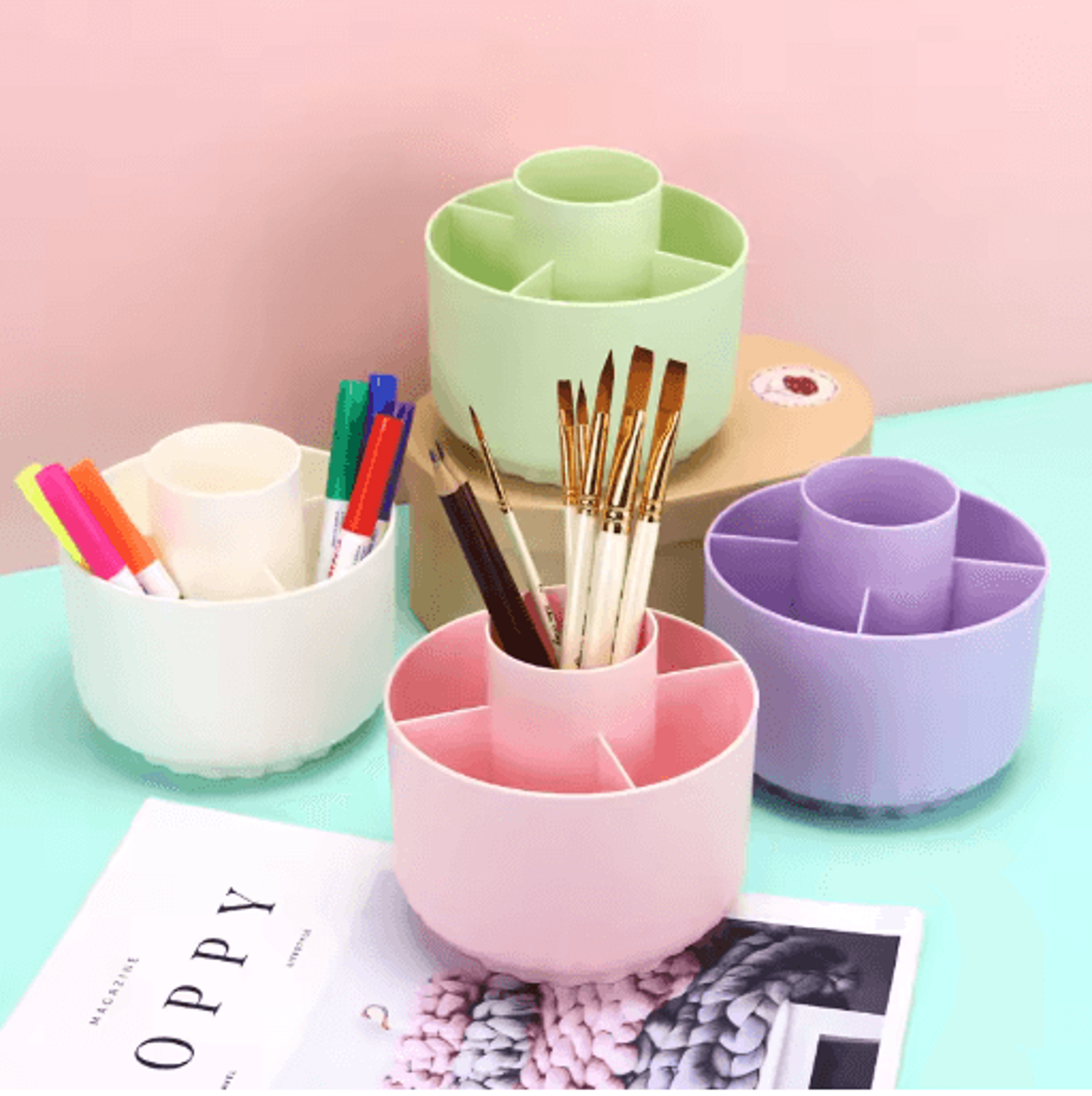 ins style rotating pen holder large capacity aesthetic desk organizer