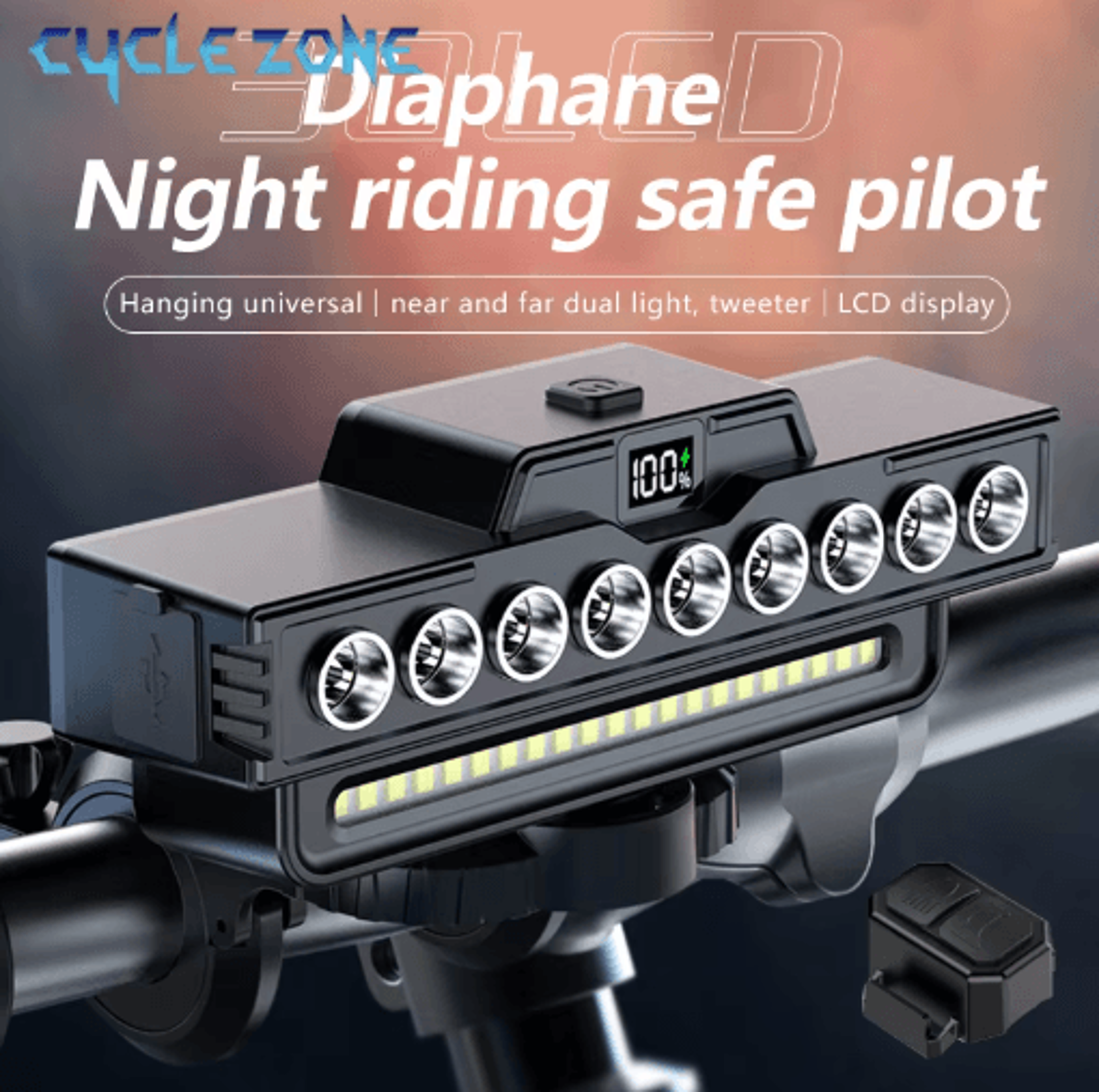 9-led rechargeable bike headlight with horn type c mtb safety front light