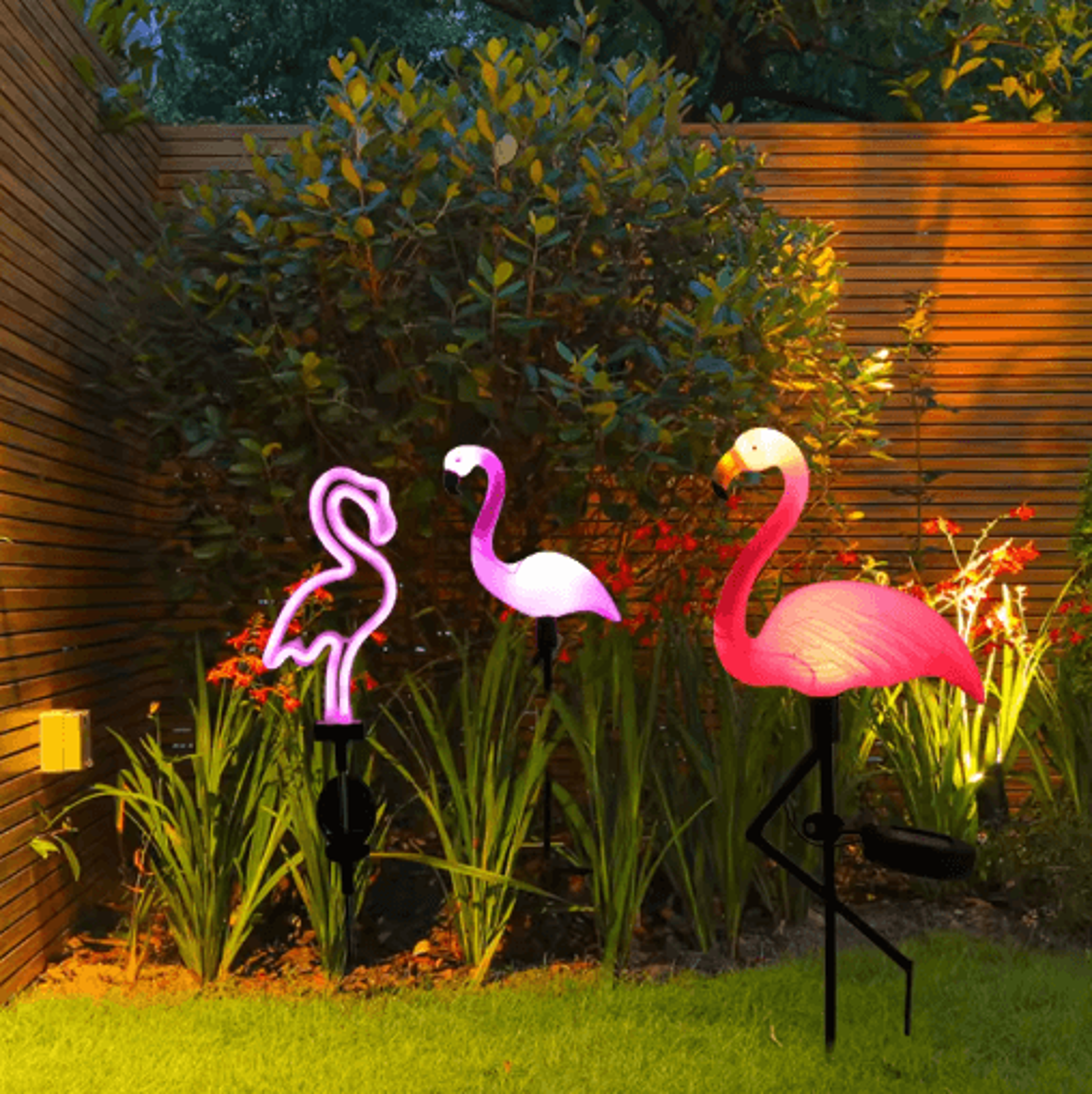 solar flamingo garden light waterproof led stake pathway decor
