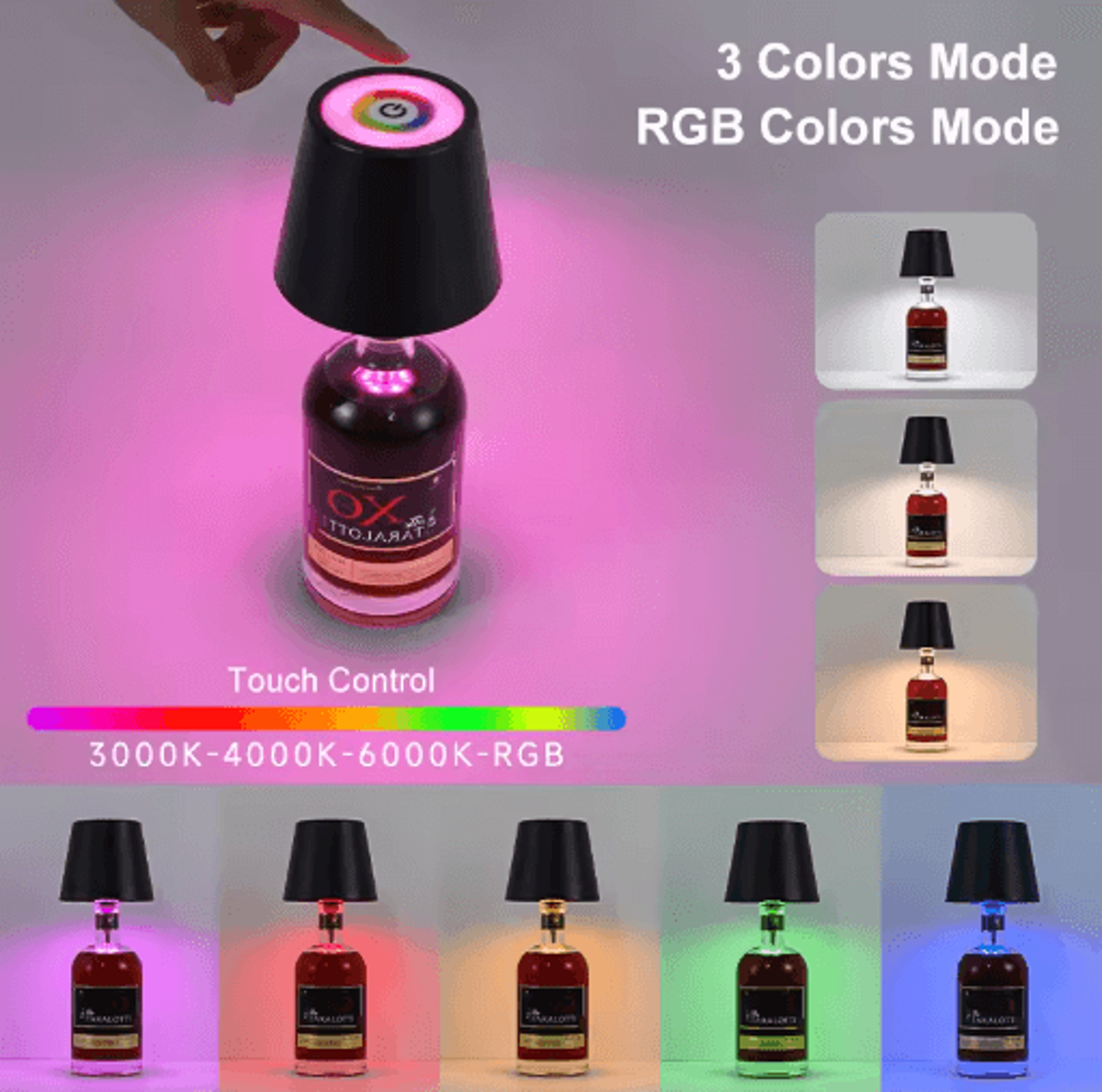 wireless led bottle table lamp touch control rechargeable bar light