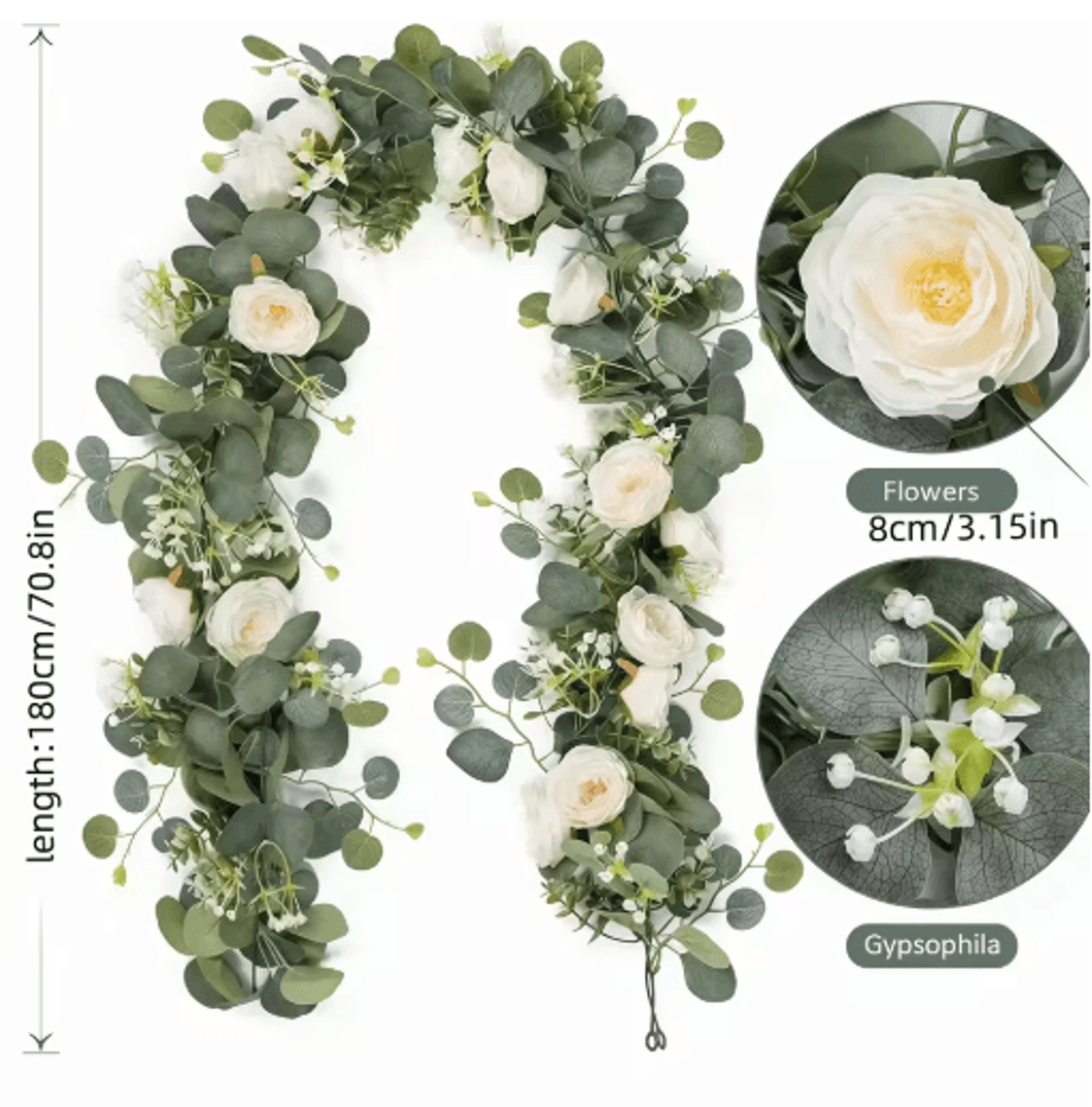 everbloom artificial eucalyptus & rose garland 5.9ft floral table runner for wedding & home decor