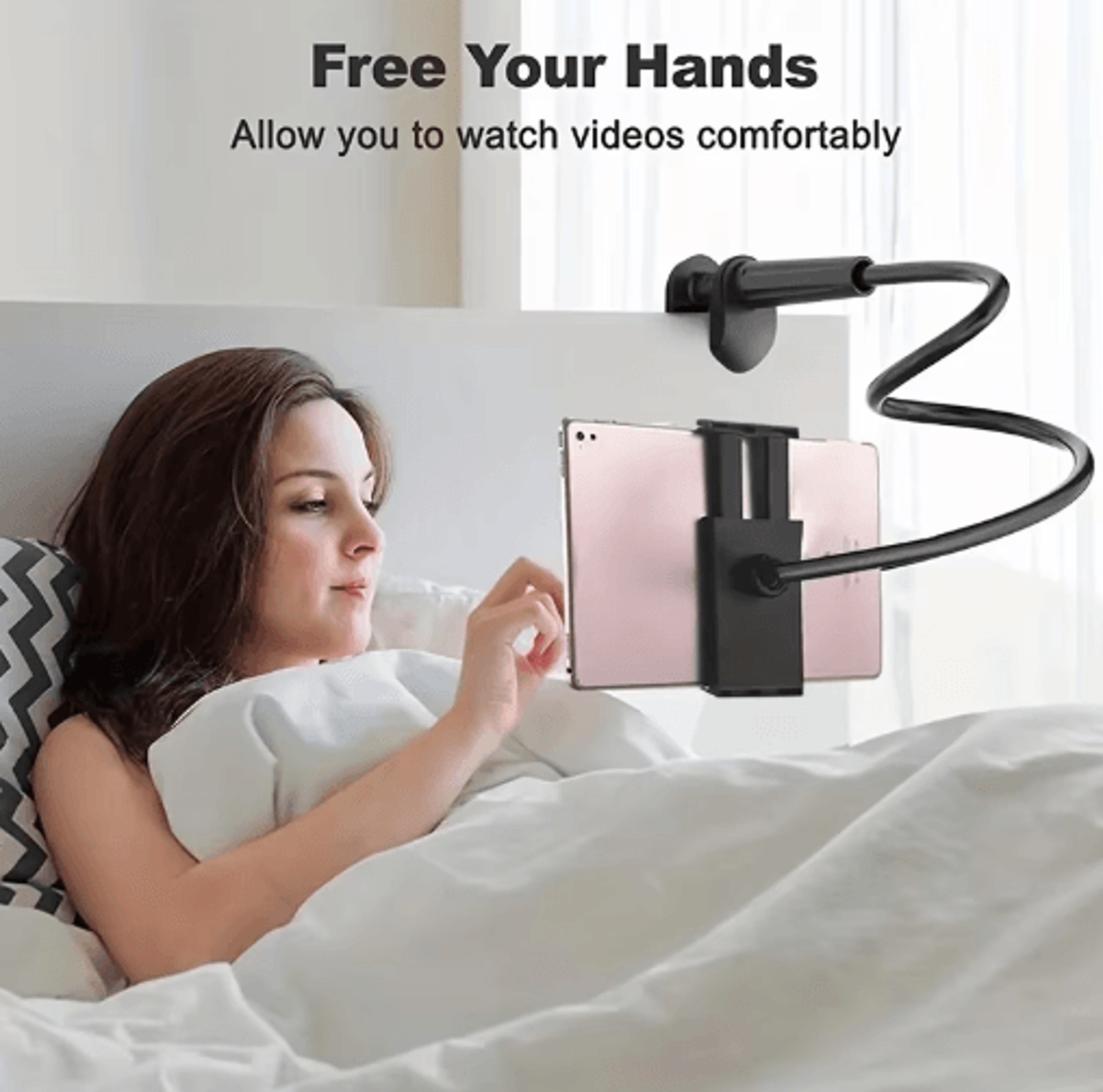 flexview 70cm lazy tablet & phone clip stand – foldable bedside holder for ipad, samsung & tablets