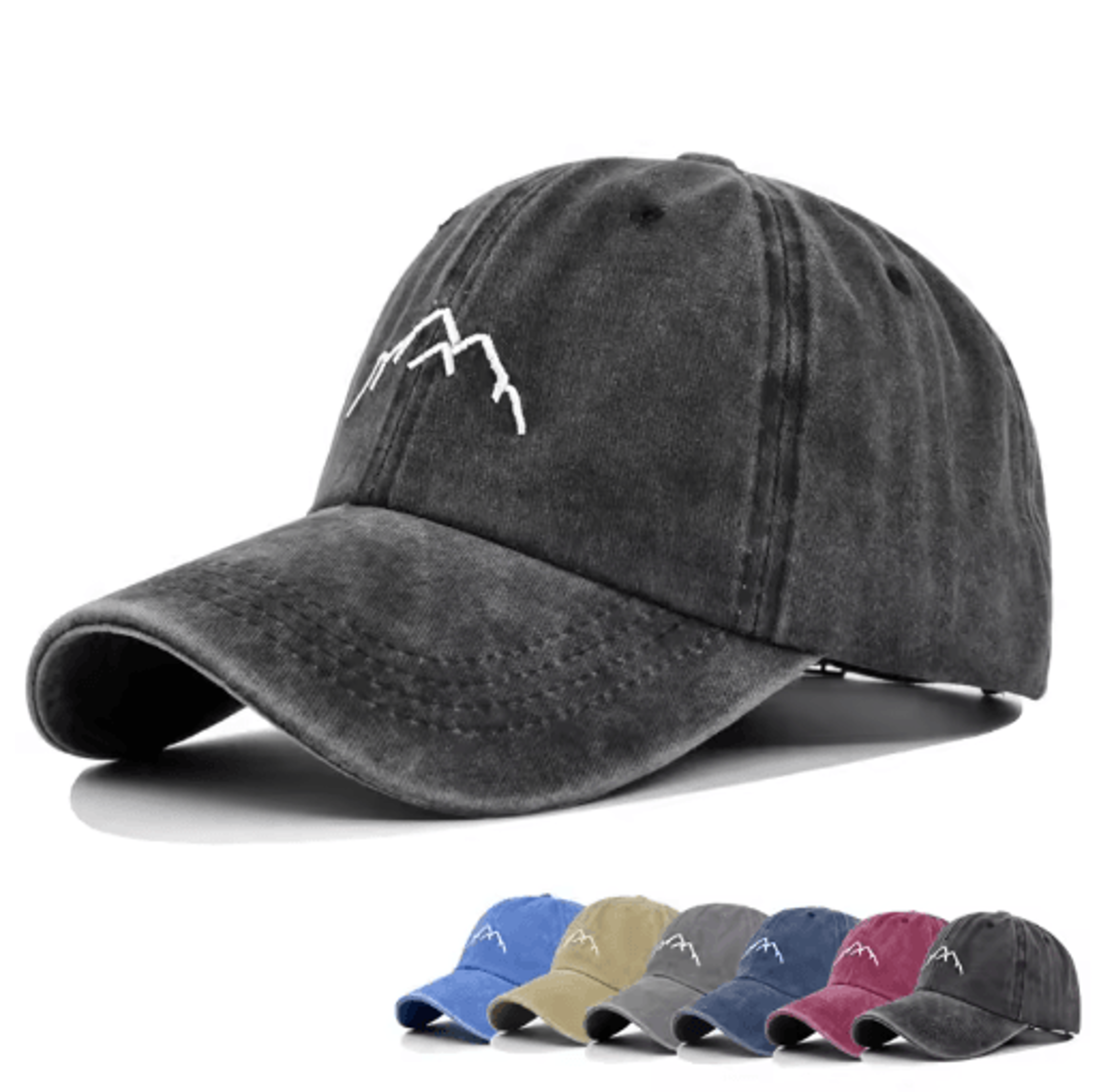 retro washed cotton mountain embroidery baseball cap – adjustable unisex streetwear hat